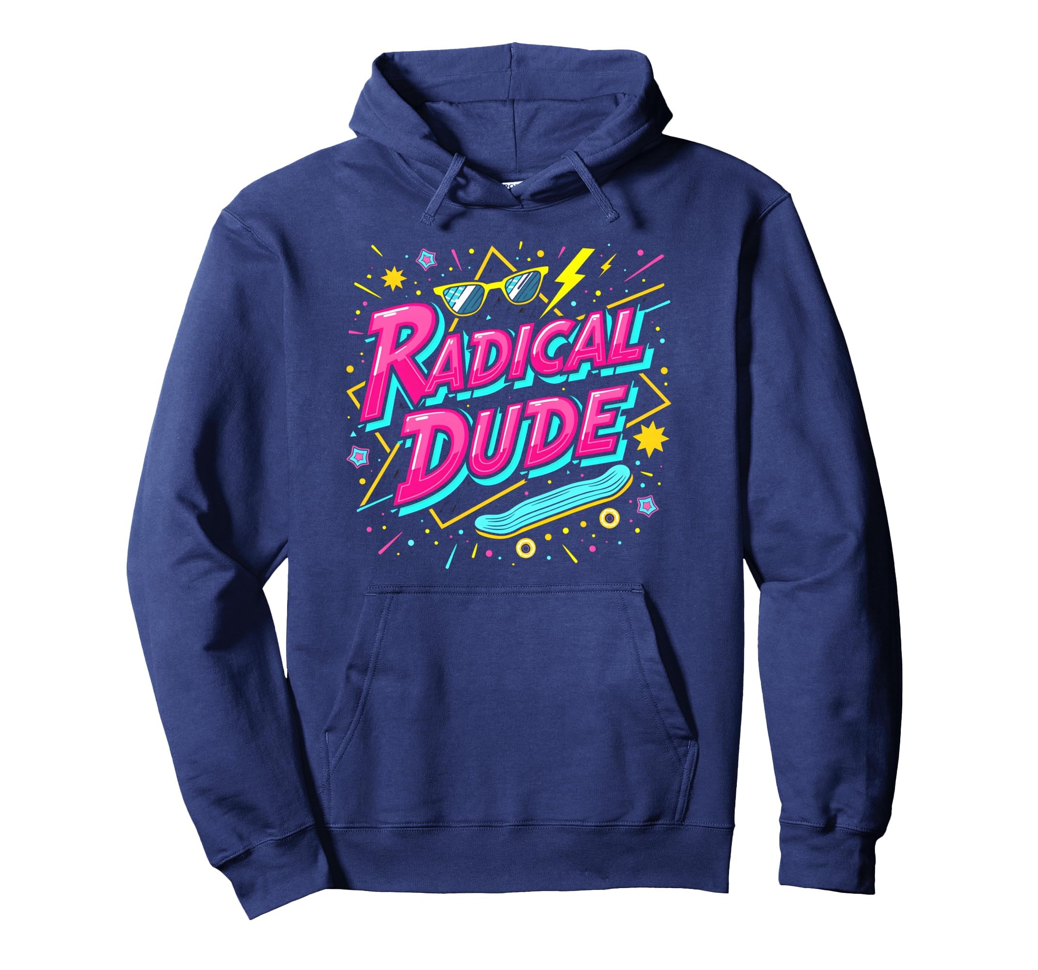 Radical Dude 80S Neon Skateboard Party Hoodie - Trendy Graphic for Adults - T-Shirt, Sweatshirt, Hoodie