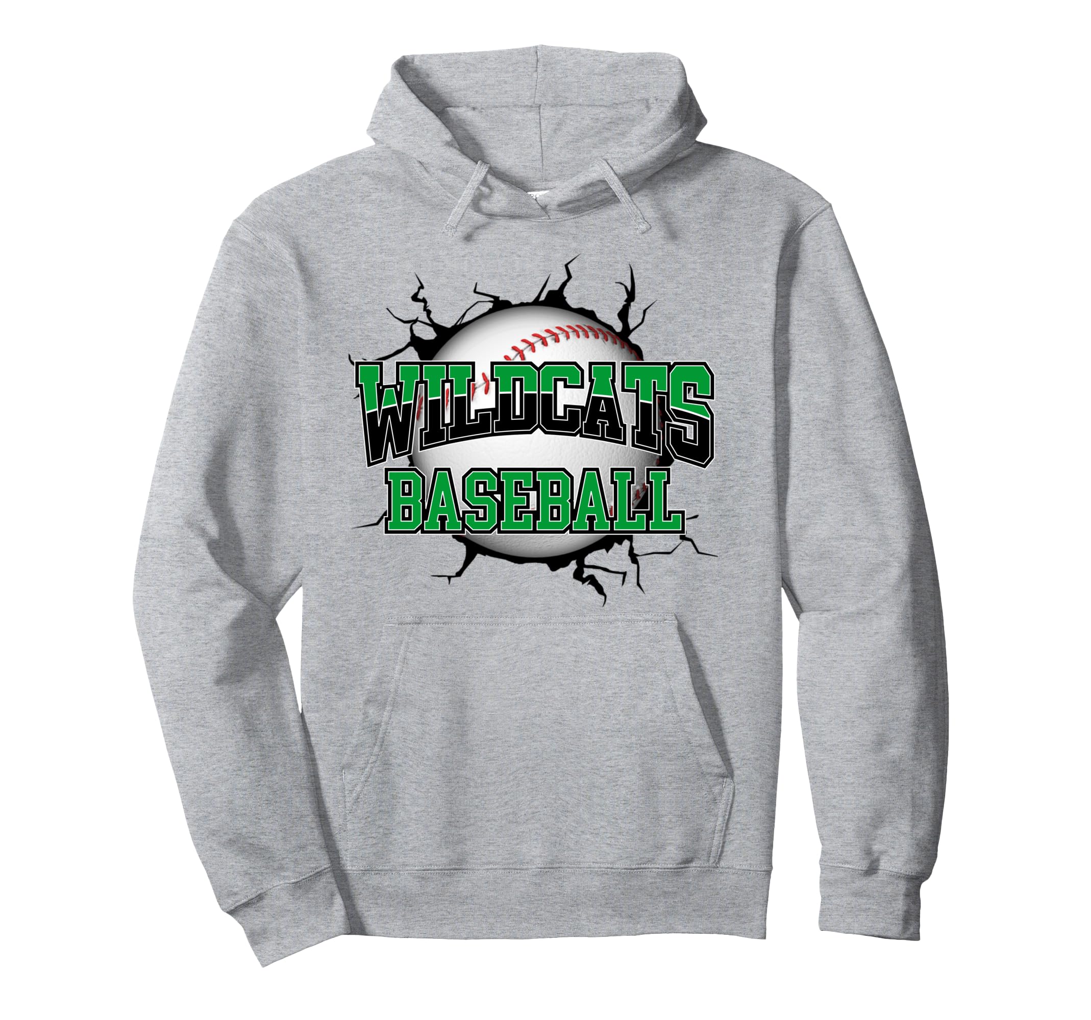Wildcats Baseball Break Green Wildcat Hoodie - Trendy Graphic for Adults - T-Shirt, Sweatshirt, Hoodie