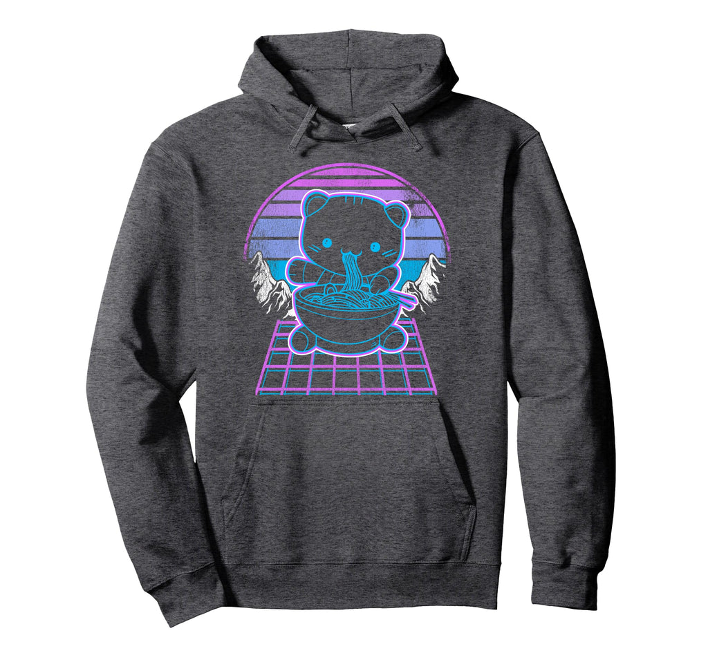 Ramen Cat Kawaii Retrowave Sunset 80S Hoodie - Trendy Graphic for Adults - T-Shirt, Sweatshirt, Hoodie