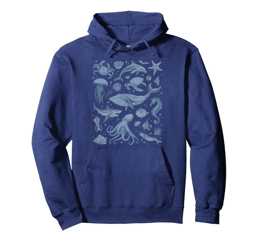 Ocean Life Sea Whale Dolphin Beach 90S Hoodie - Minimalist Print Unisex - T-Shirt, Sweatshirt, Hoodie