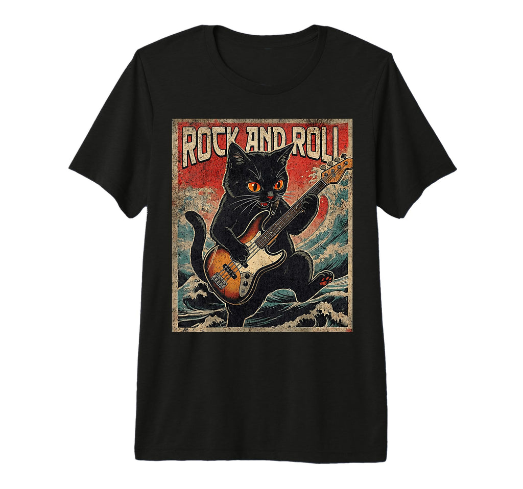 Cat Playing Bass Guitar Rock Rock T-Shirt - Novelty Apparel Unisex - T-Shirt, Sweatshirt, Hoodie
