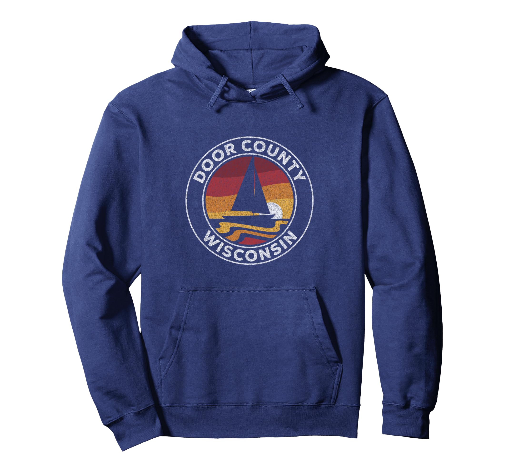 Door County Wisconsin Sailboat 70S Hoodie - Fun Novelty Design Unisex - T-Shirt, Sweatshirt, Hoodie
