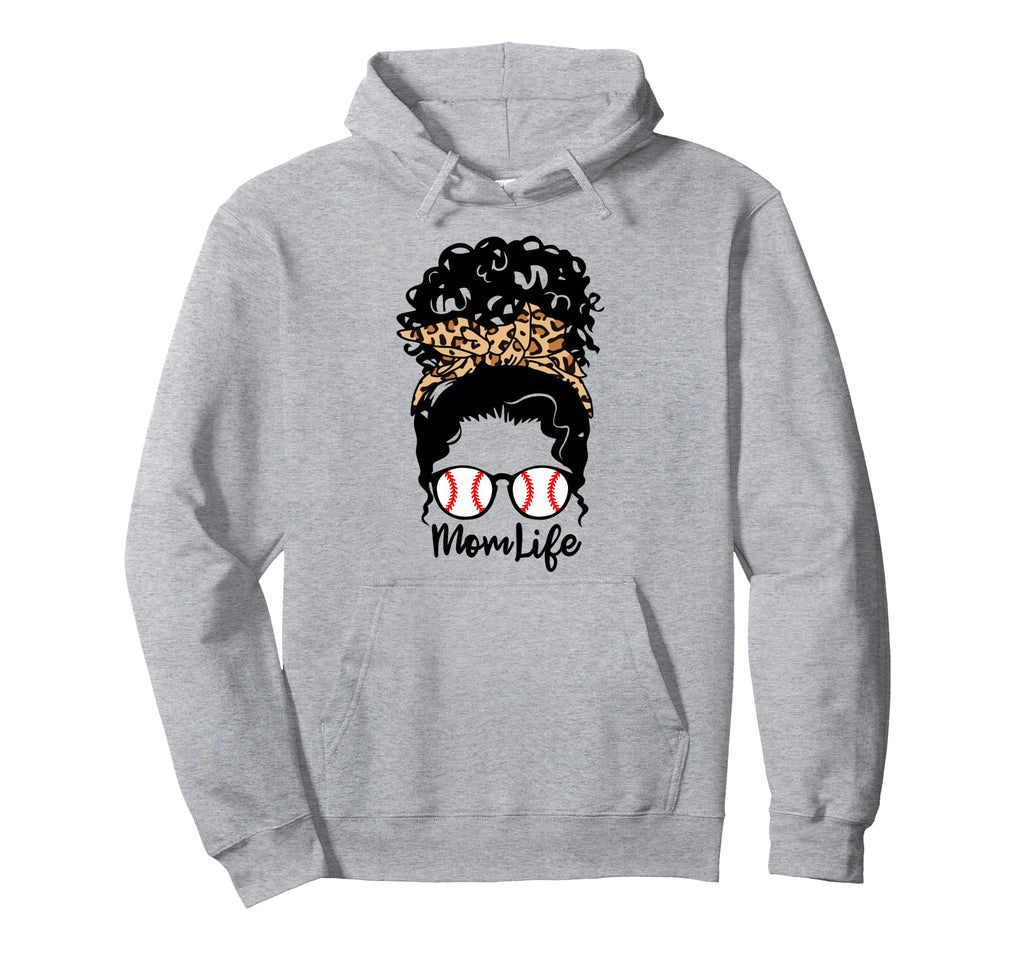 Mom Life Messy Bun Curly Hair Baseball Hoodie - Unique Graphic for Adults - T-Shirt, Sweatshirt, Hoodie