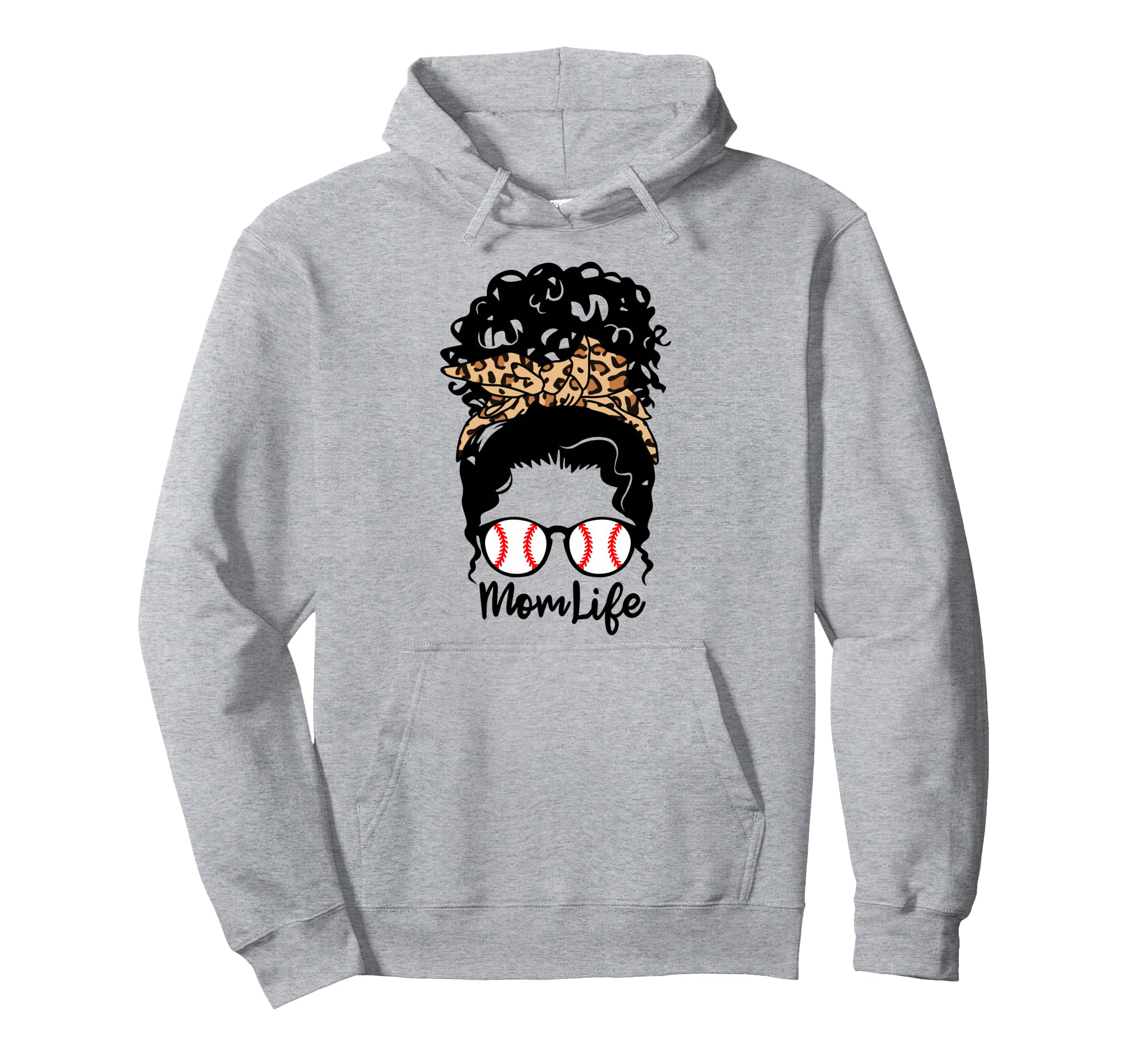 Mom Life Messy Bun Curly Hair Baseball Hoodie - Unique Graphic for Adults - T-Shirt, Sweatshirt, Hoodie