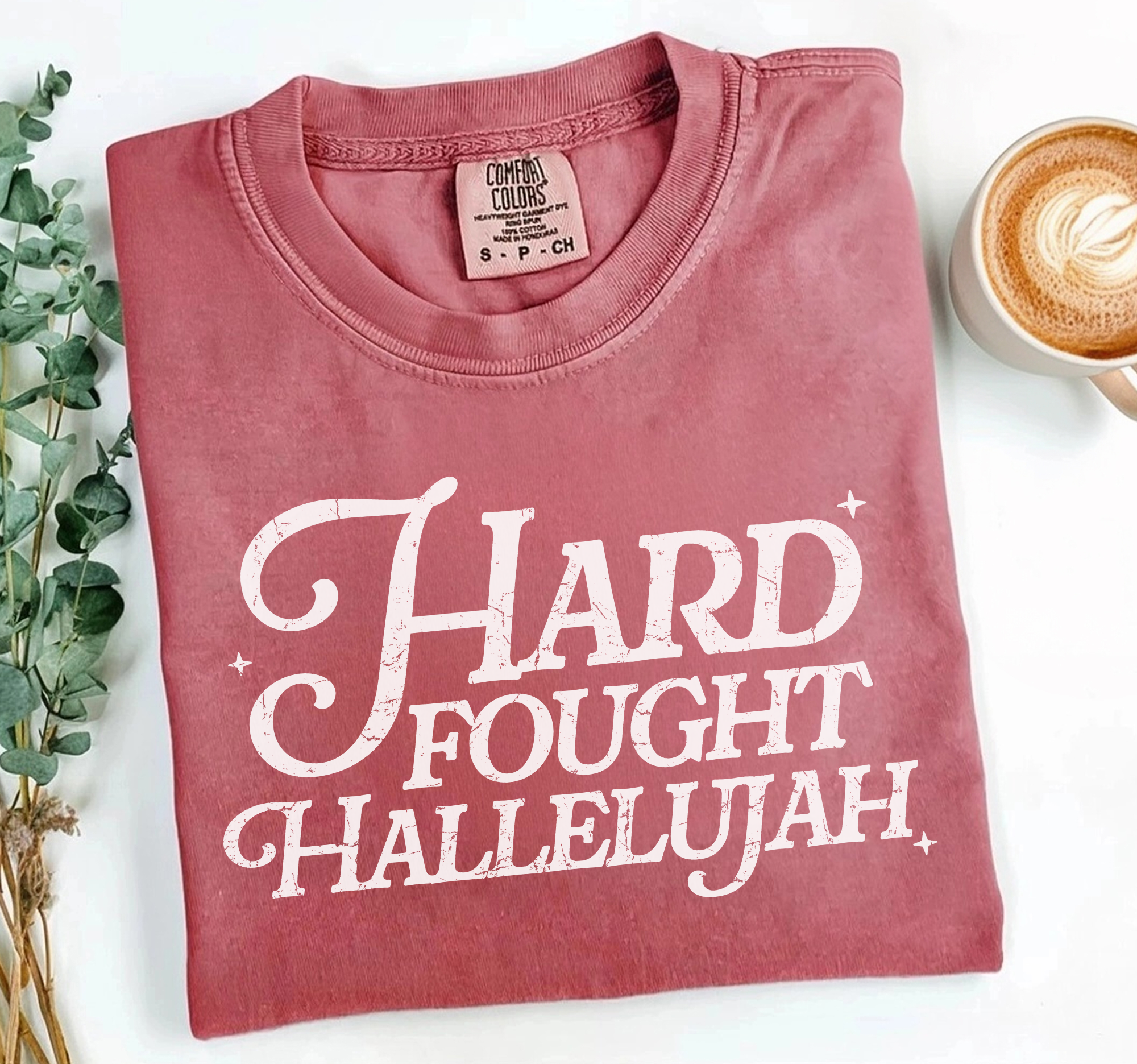Hard Fought Hallelujah Faith Comfort Colors® - Adult & Kids T-Shirts, Sweatshirts & Hoodies apparel design preview 1