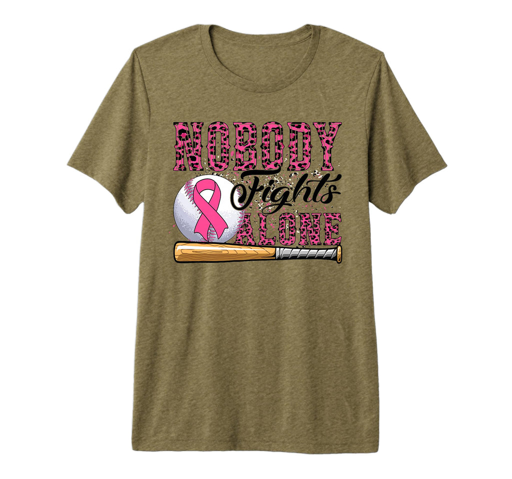 Nobody Fights Alone Breast Cancer T-Shirt - Minimalist Print Men Women - T-Shirt, Sweatshirt, Hoodie