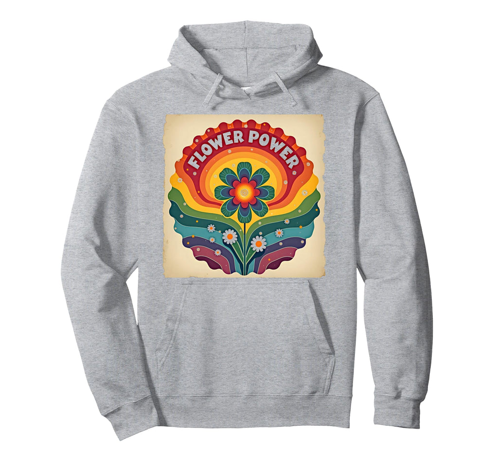 Flower Power Rainbow Floral Hippie Hoodie - Casual Everyday Wear Unisex - T-Shirt, Sweatshirt, Hoodie