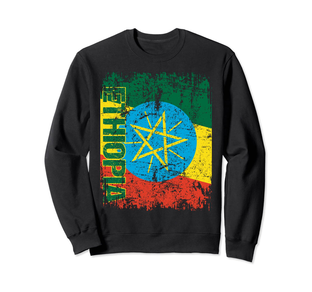 Ethiopia Flag Distressed Ethiopia Sweatshirt - Unique Graphic Men Women - T-Shirt, Sweatshirt, Hoodie