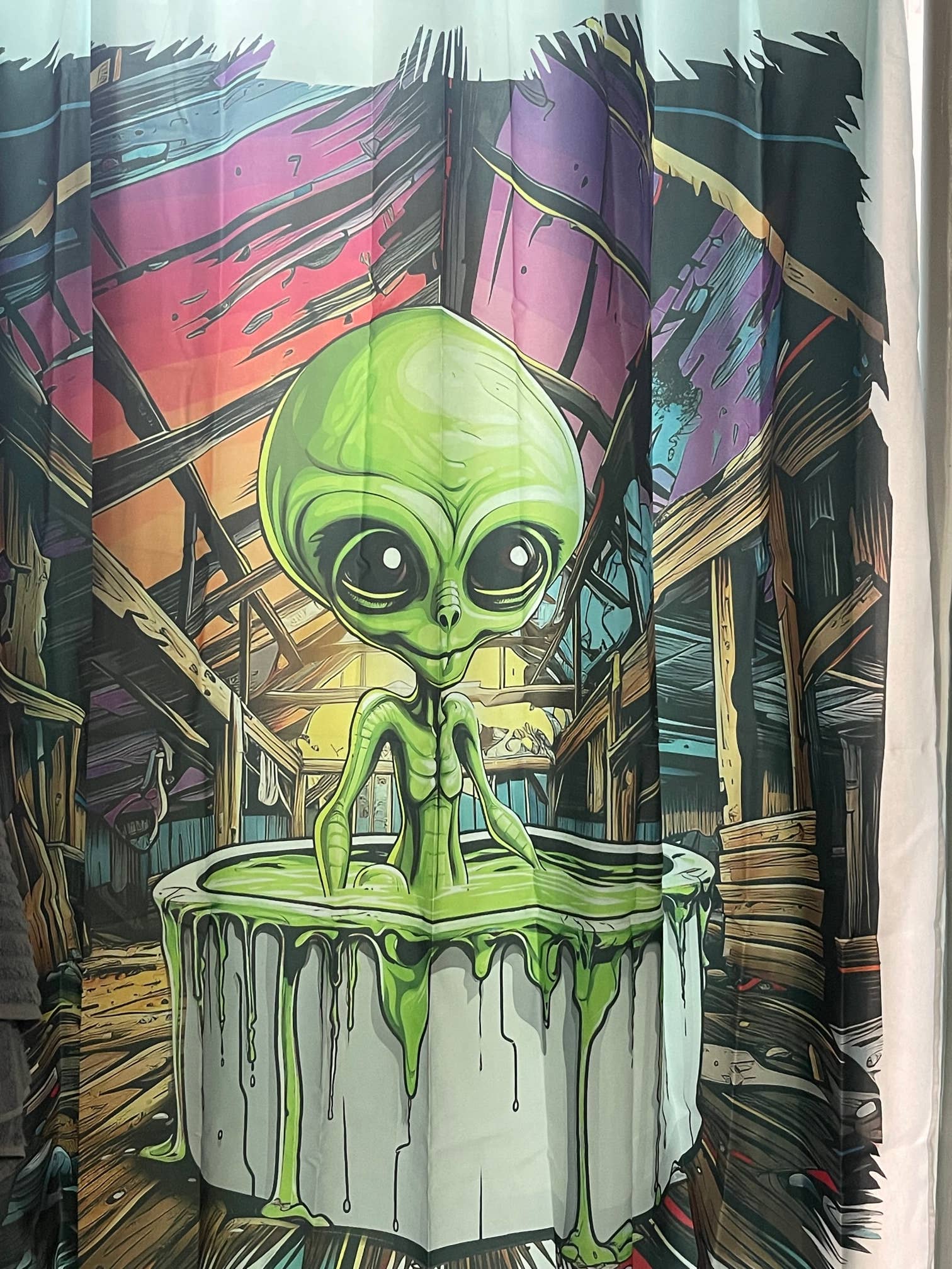 Alien 'bath Time' Shower Curtain - Adult & Kids T-Shirts, Sweatshirts & Hoodies apparel design preview 1