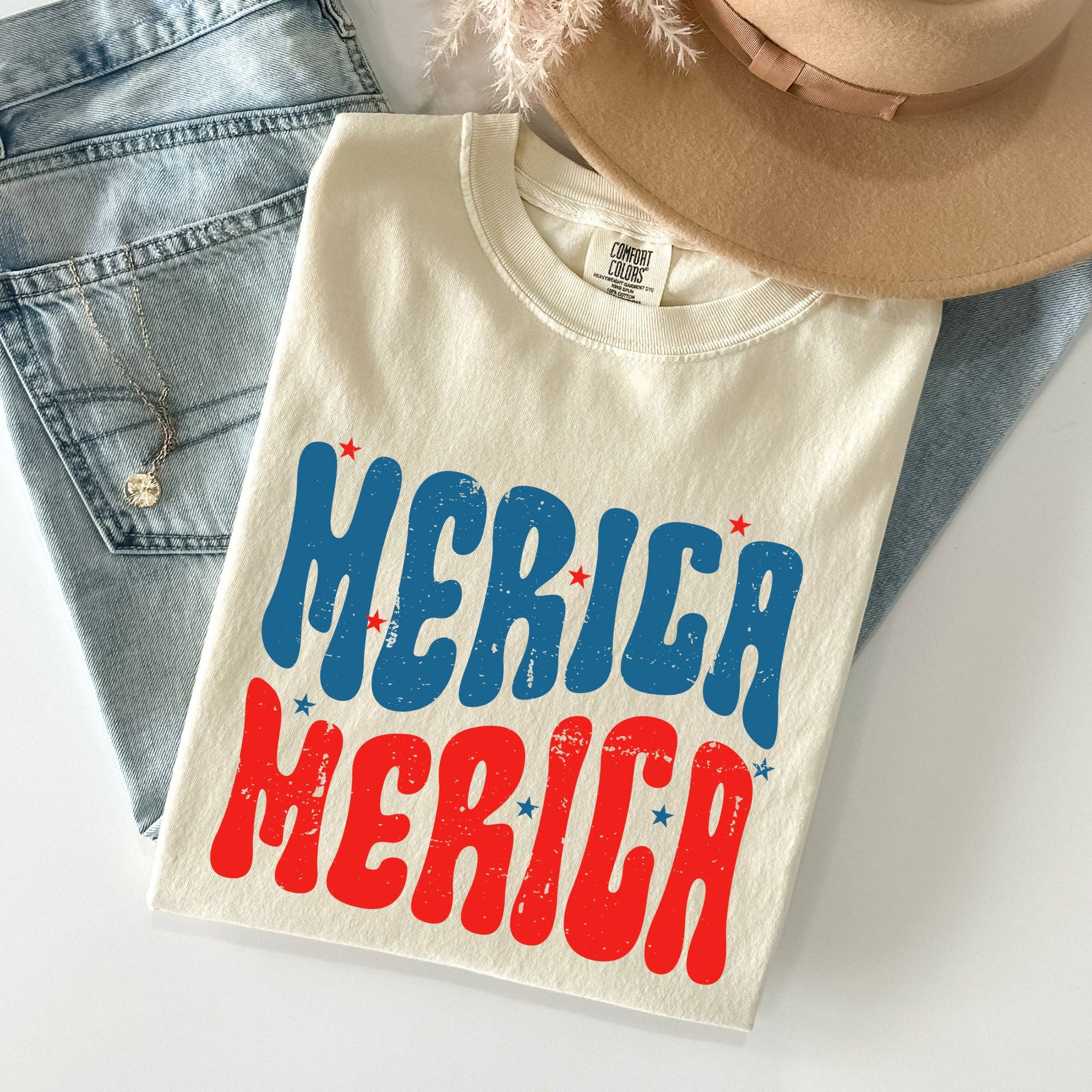 Retro 'merica, America, Red White Blue, Patriotic, - Adult & Kids T-Shirts, Sweatshirts & Hoodies apparel design preview 1