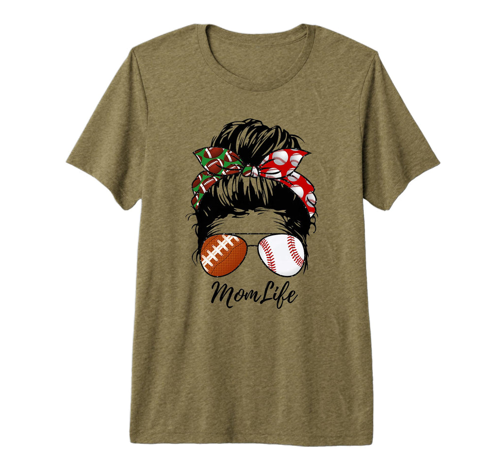 Football Mom Baseball Mom Life Messy Bun T-Shirt - Streetwear Style Unisex - T-Shirt, Sweatshirt, Hoodie