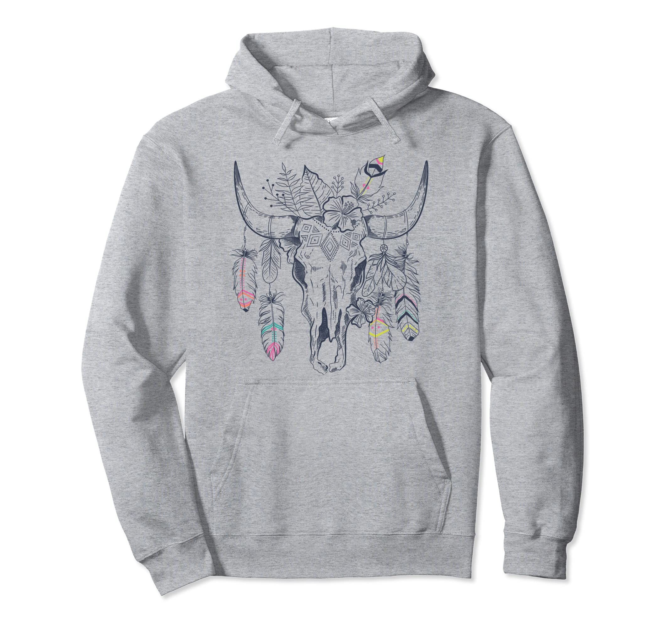 Bull Boho Western Rodeo Statement Hoodie - Custom Art Print for Adults - T-Shirt, Sweatshirt, Hoodie