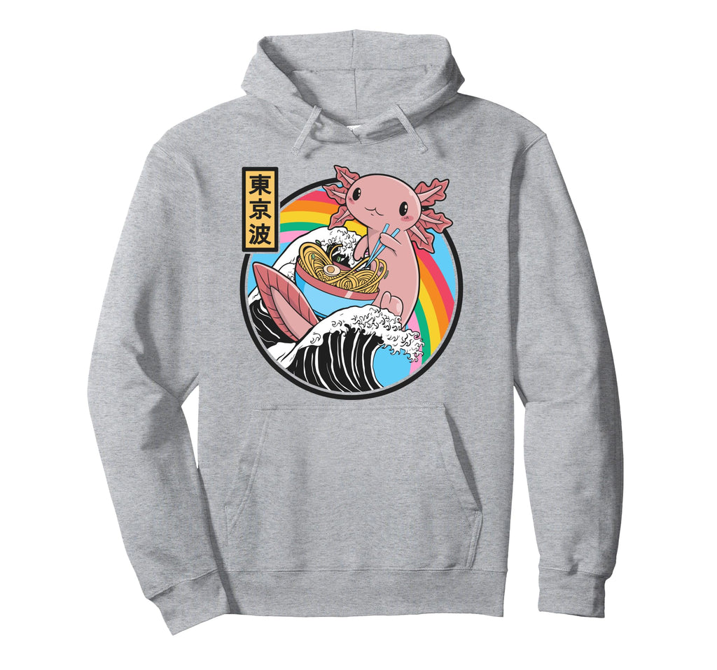 Axolotl Eating Ramen Kanagawa Wave Hoodie - Unique Graphic for Adults - T-Shirt, Sweatshirt, Hoodie