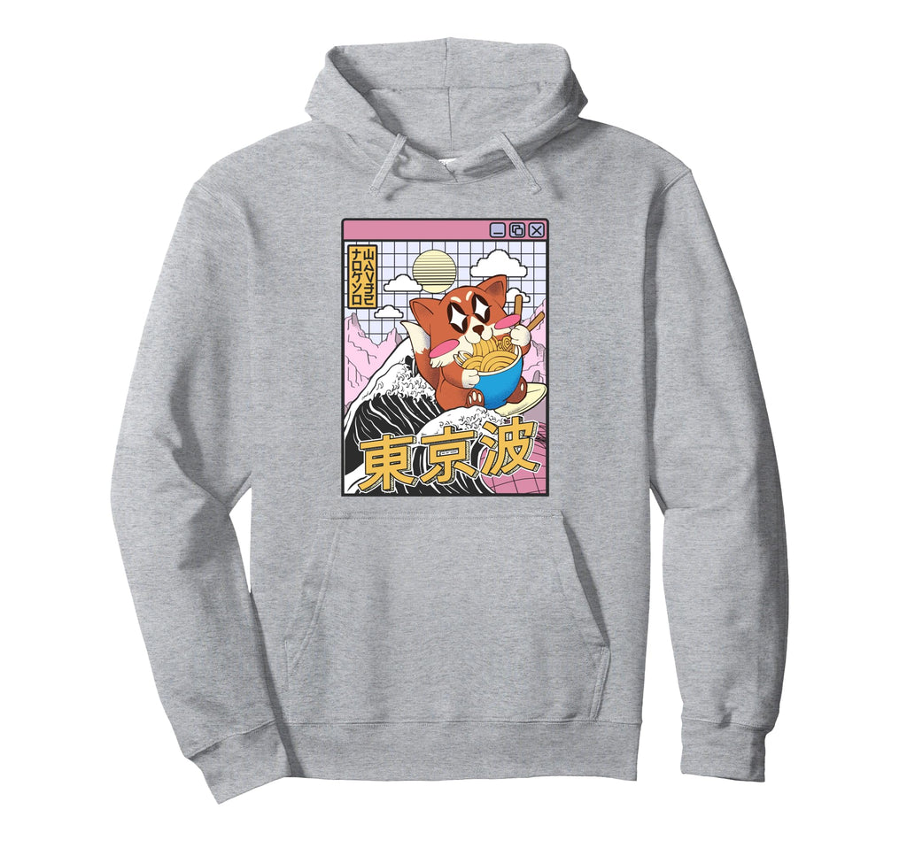 Fox Surfing Kanagawa Wave Kawaii Hoodie - Aesthetic Graphic Unisex - T-Shirt, Sweatshirt, Hoodie