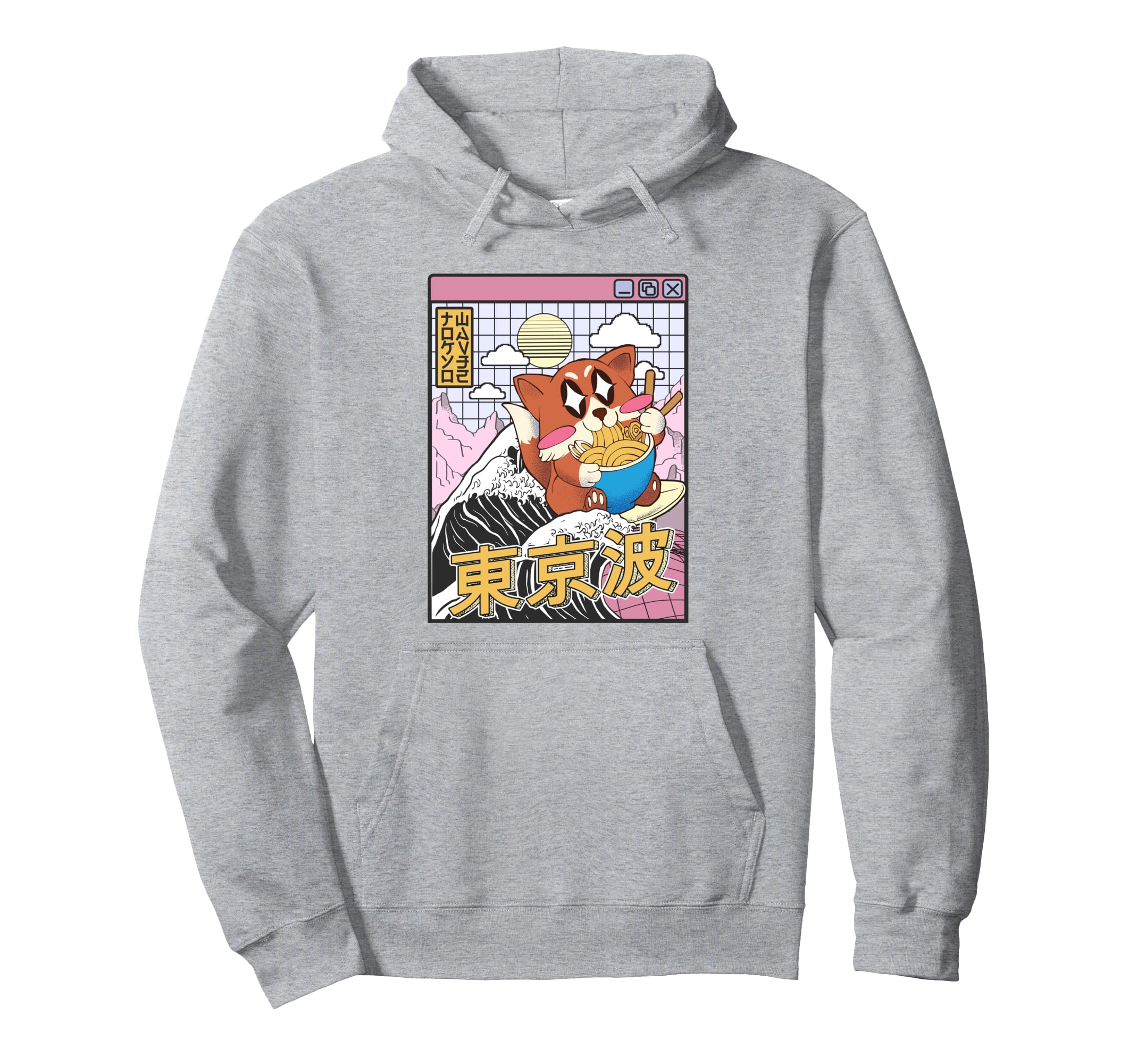 Fox Surfing Kanagawa Wave Kawaii Hoodie - Aesthetic Graphic Unisex - T-Shirt, Sweatshirt, Hoodie