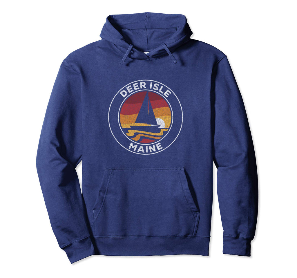 Deer Isle Maine Sailboat 70S Sunset Hoodie - Unique Graphic for Adults - T-Shirt, Sweatshirt, Hoodie