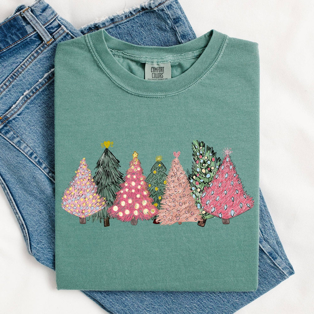 Sketched Christmas Trees Heart Vibrant Xmas - Adult & Kids T-Shirts, Sweatshirts & Hoodies apparel design preview 1
