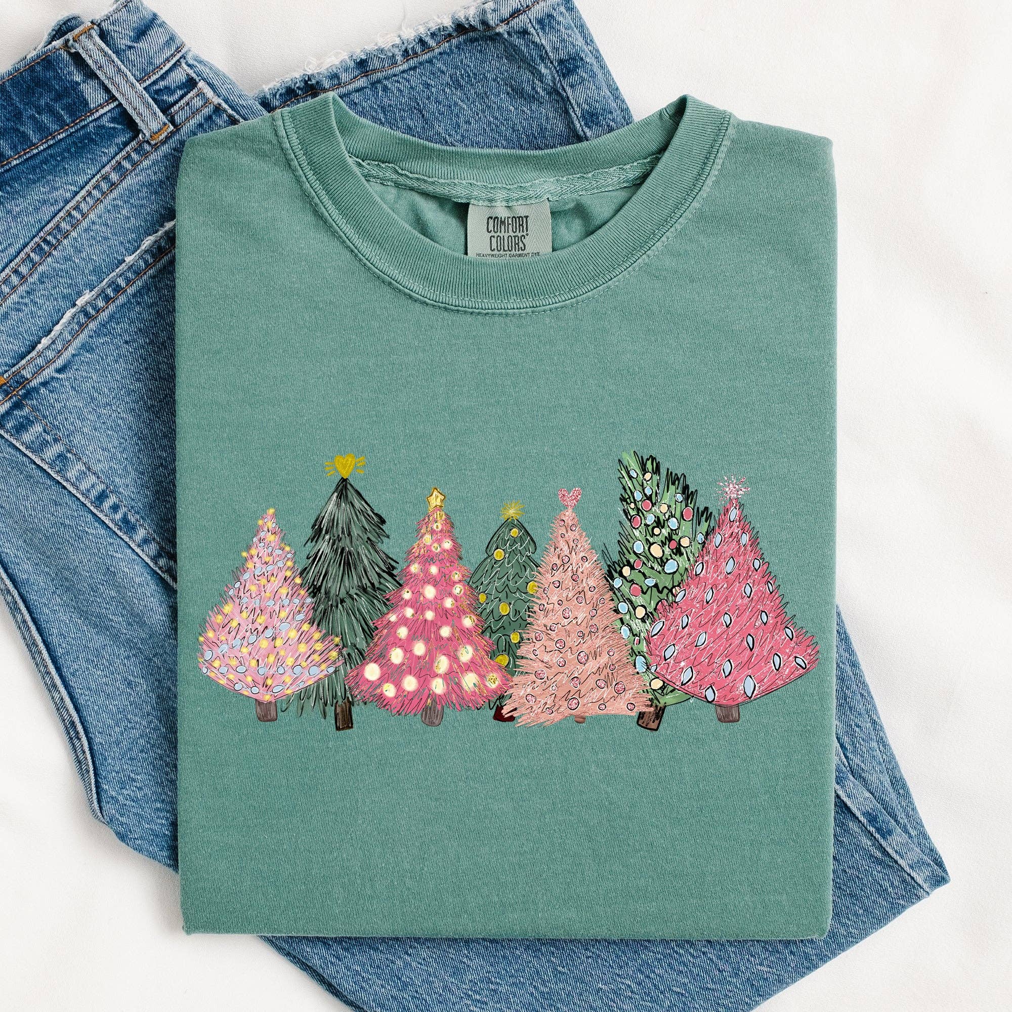 Sketched Christmas Trees Heart Vibrant Xmas - Adult & Kids T-Shirts, Sweatshirts & Hoodies apparel design preview 1