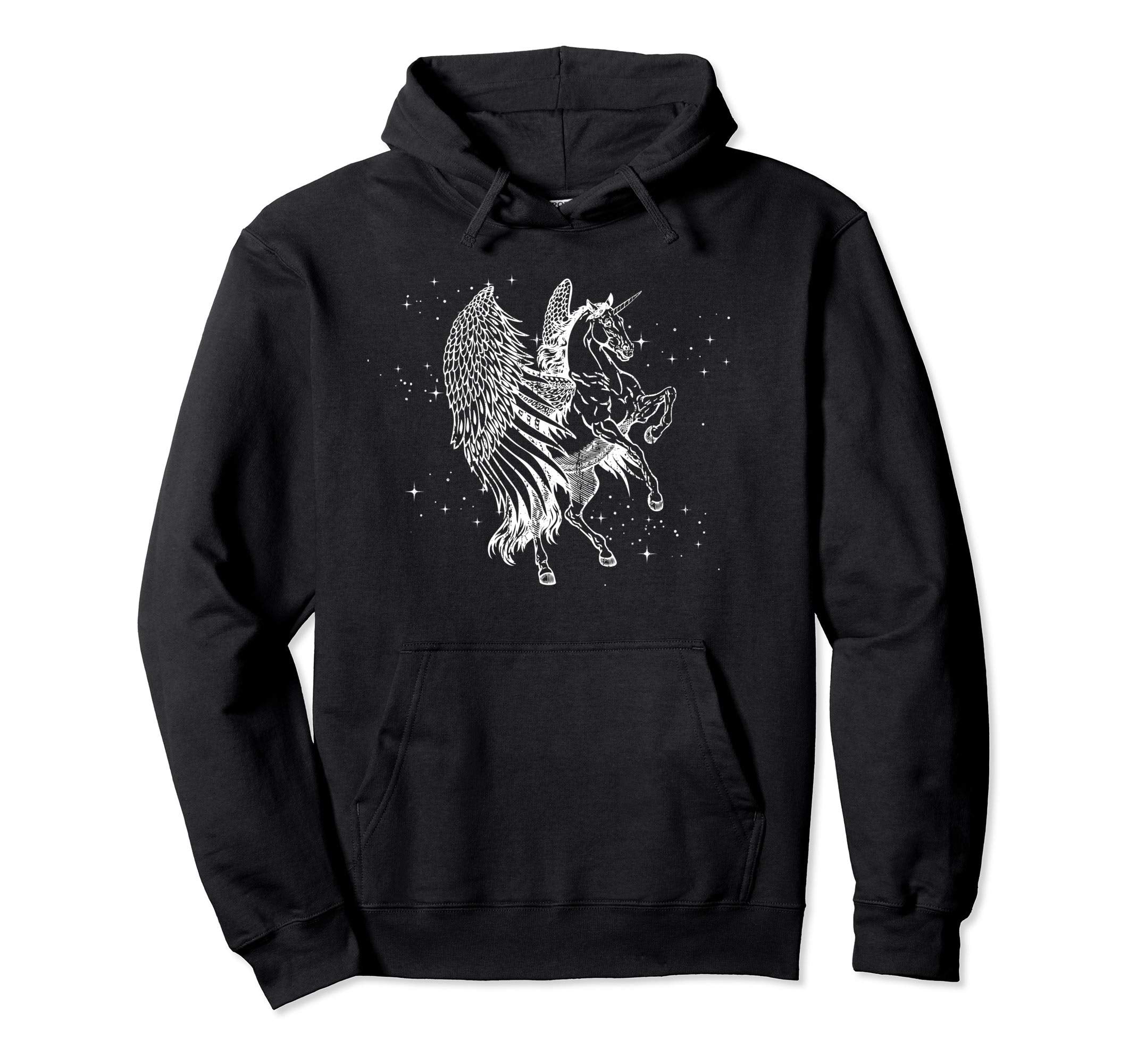 Unicorn Pegasus Winged Horse Stars Hoodie - Graphic Print Men Women - T-Shirt, Sweatshirt, Hoodie