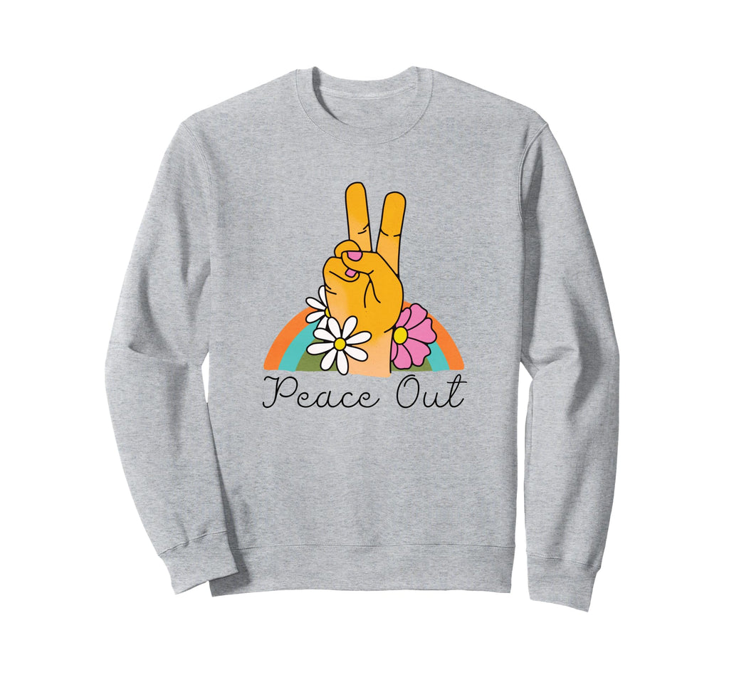 Peace Out Flowers Rainbow Boho Sweatshirt - Minimalist Print for Adults - T-Shirt, Sweatshirt, Hoodie