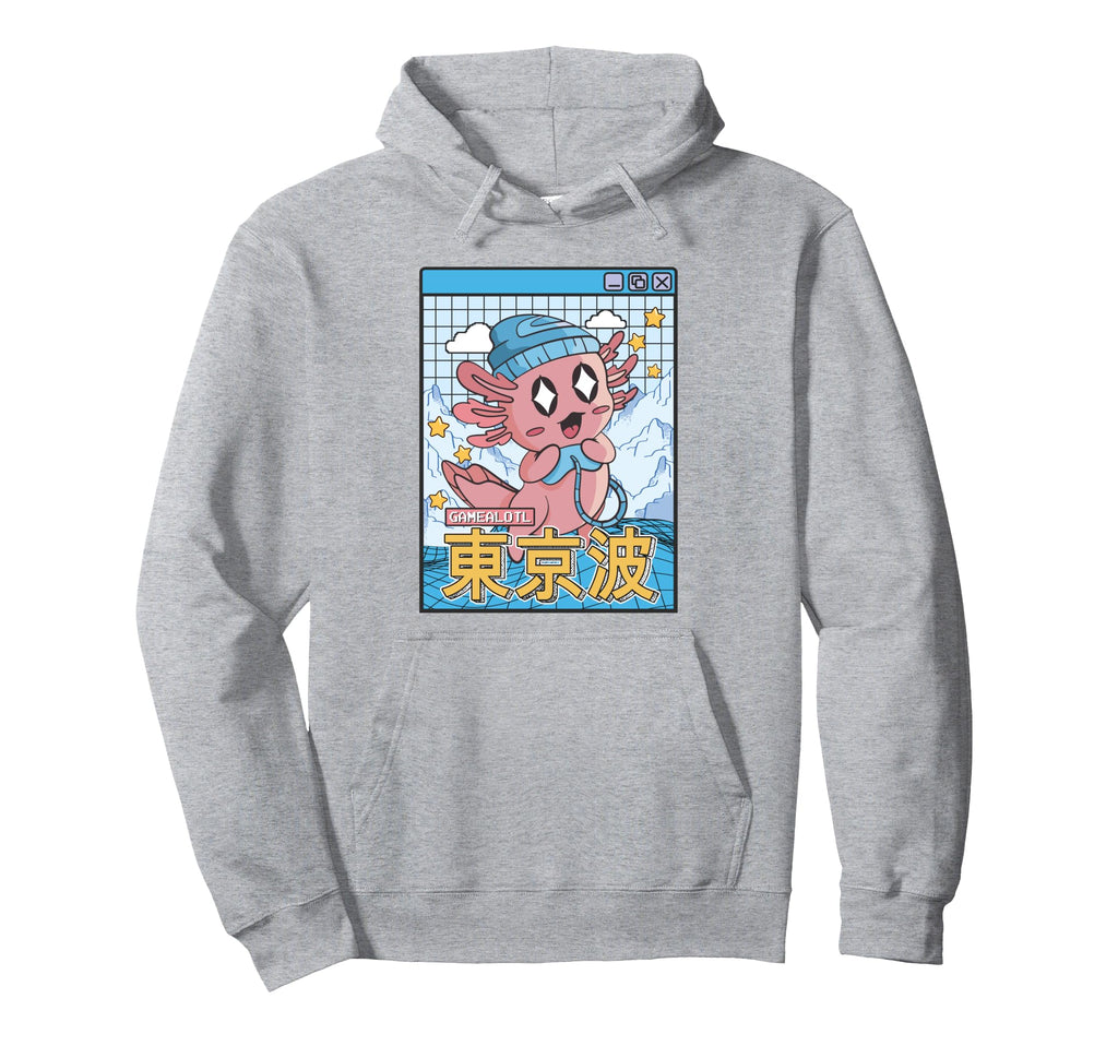 Happy Axolotl Gaming Vaporwave Hoodie - Novelty Apparel for Adults - T-Shirt, Sweatshirt, Hoodie