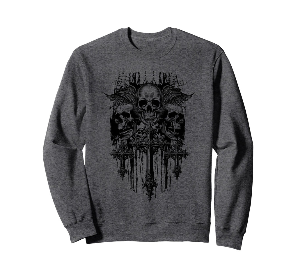 Skull Cross Wings Goth Alt Grunge Sweatshirt - Trendy Graphic Unisex - T-Shirt, Sweatshirt, Hoodie
