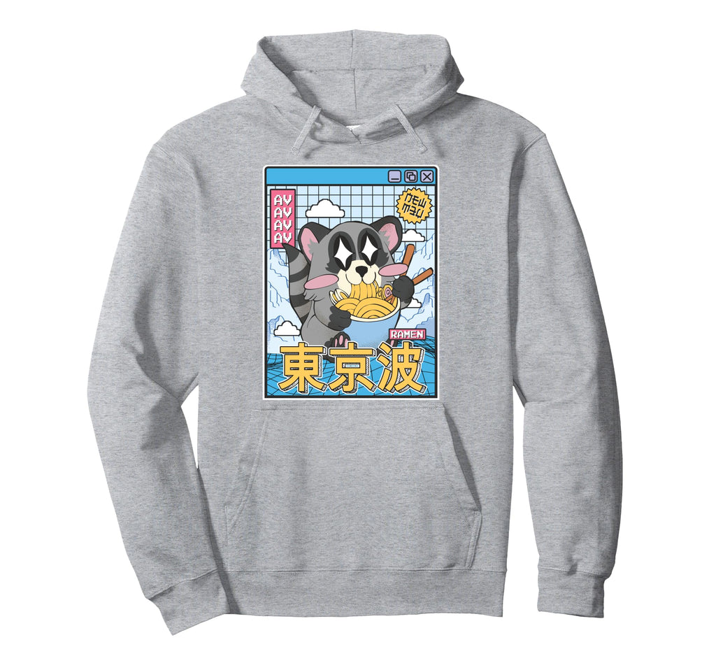 Raccoon Eating Ramen Kawaii Vaporwave Hoodie - Graphic Print Men Women - T-Shirt, Sweatshirt, Hoodie