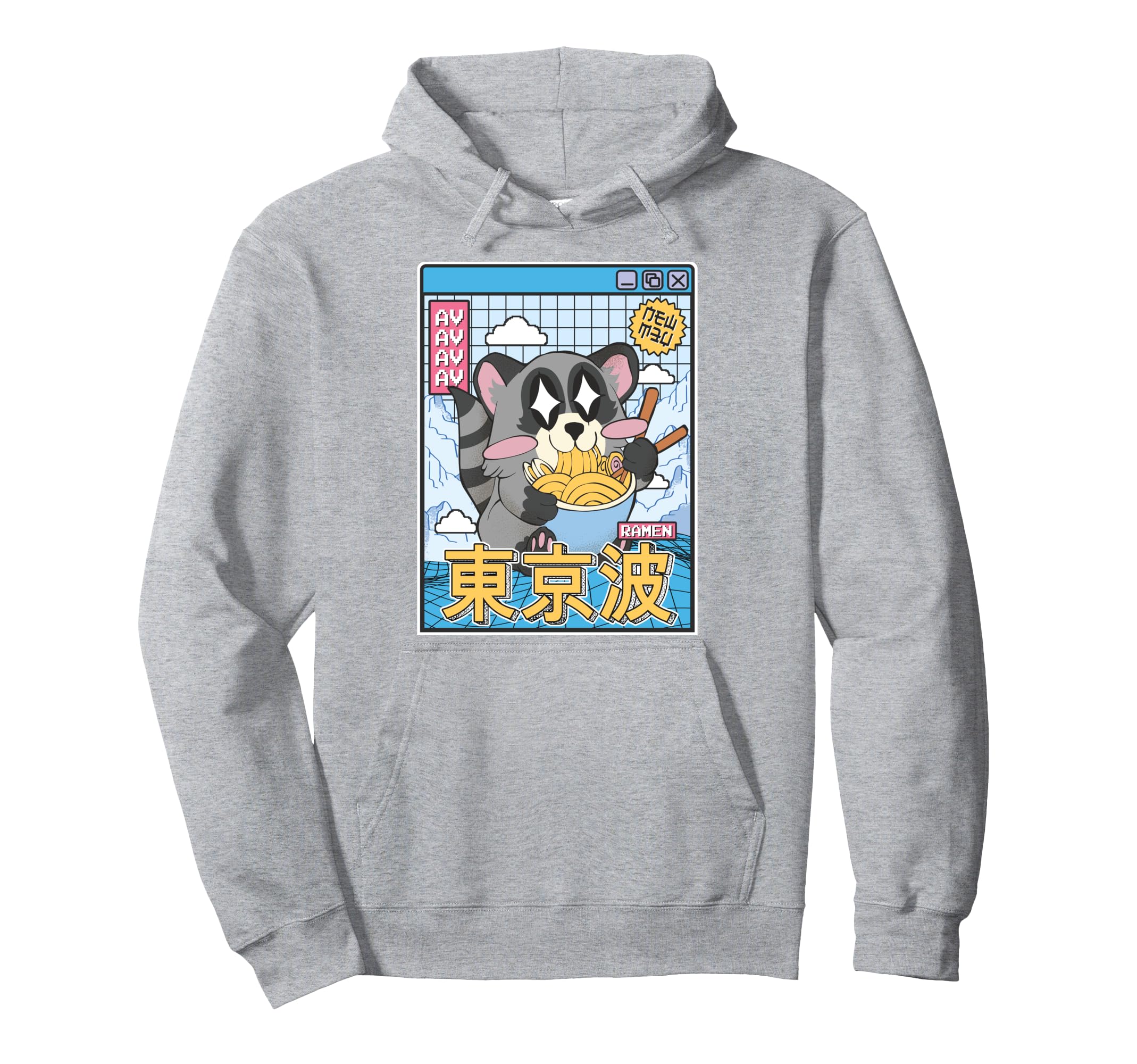 Raccoon Eating Ramen Kawaii Vaporwave Hoodie - Graphic Print Men Women - T-Shirt, Sweatshirt, Hoodie