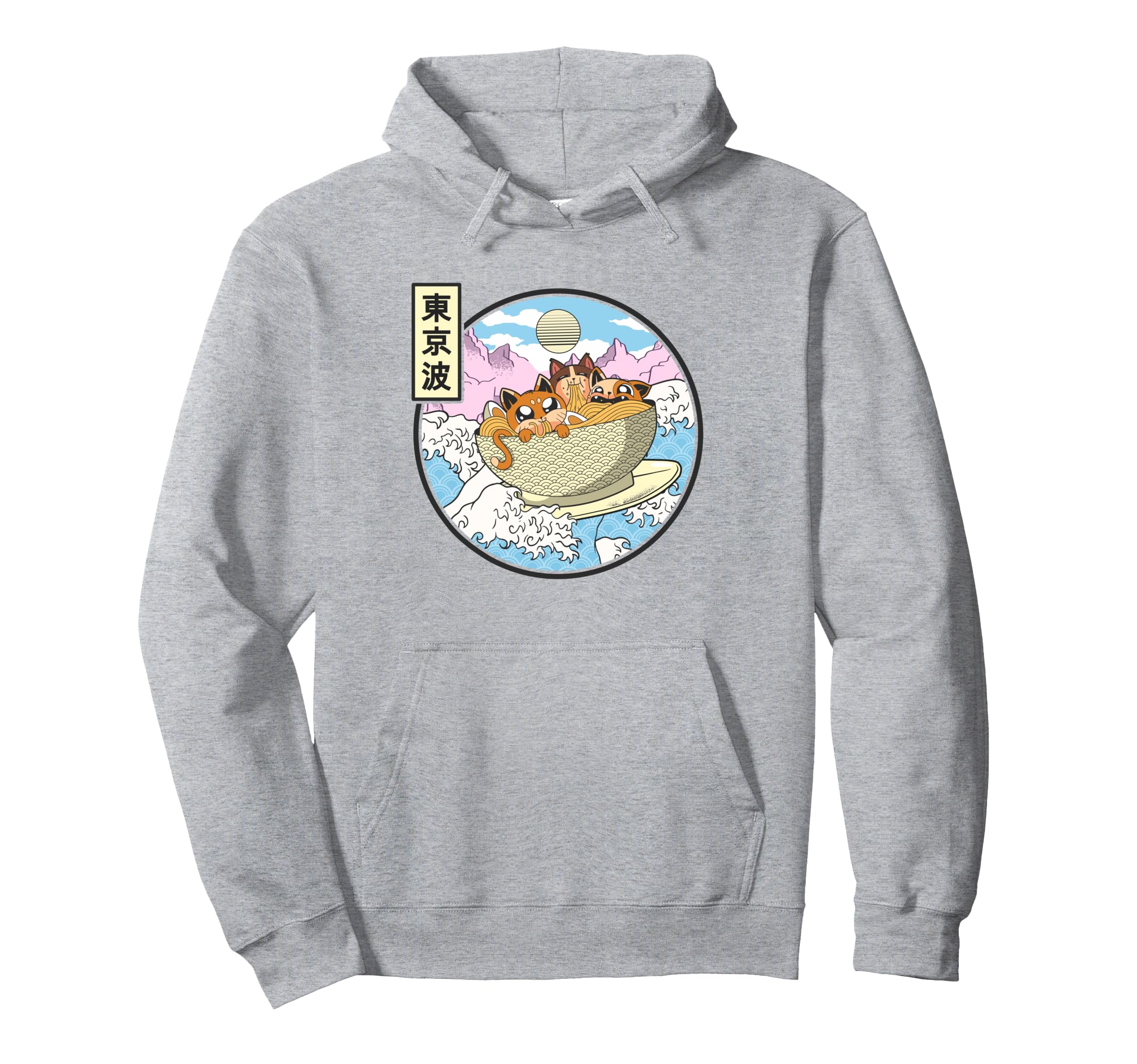 Surfing Cats Eating Ramen Bowl Japanese Hoodie - Trendy Graphic Unisex - T-Shirt, Sweatshirt, Hoodie