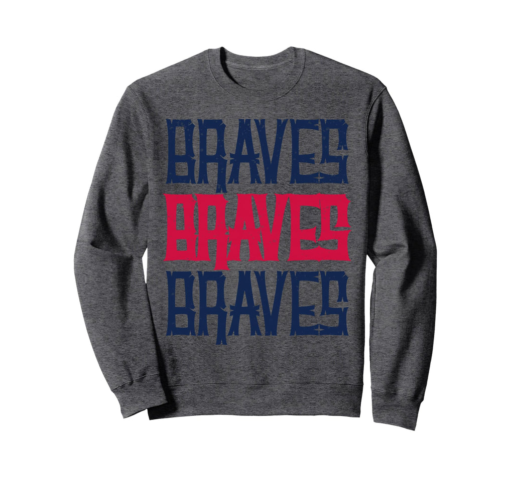 Braves Three Stripe Weathered Sweatshirt - Casual Everyday Wear Unisex - T-Shirt, Sweatshirt, Hoodie