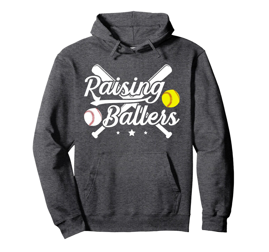 Raising Ballers Softball Baseball Dad Hoodie - Trendy Graphic Men Women - T-Shirt, Sweatshirt, Hoodie