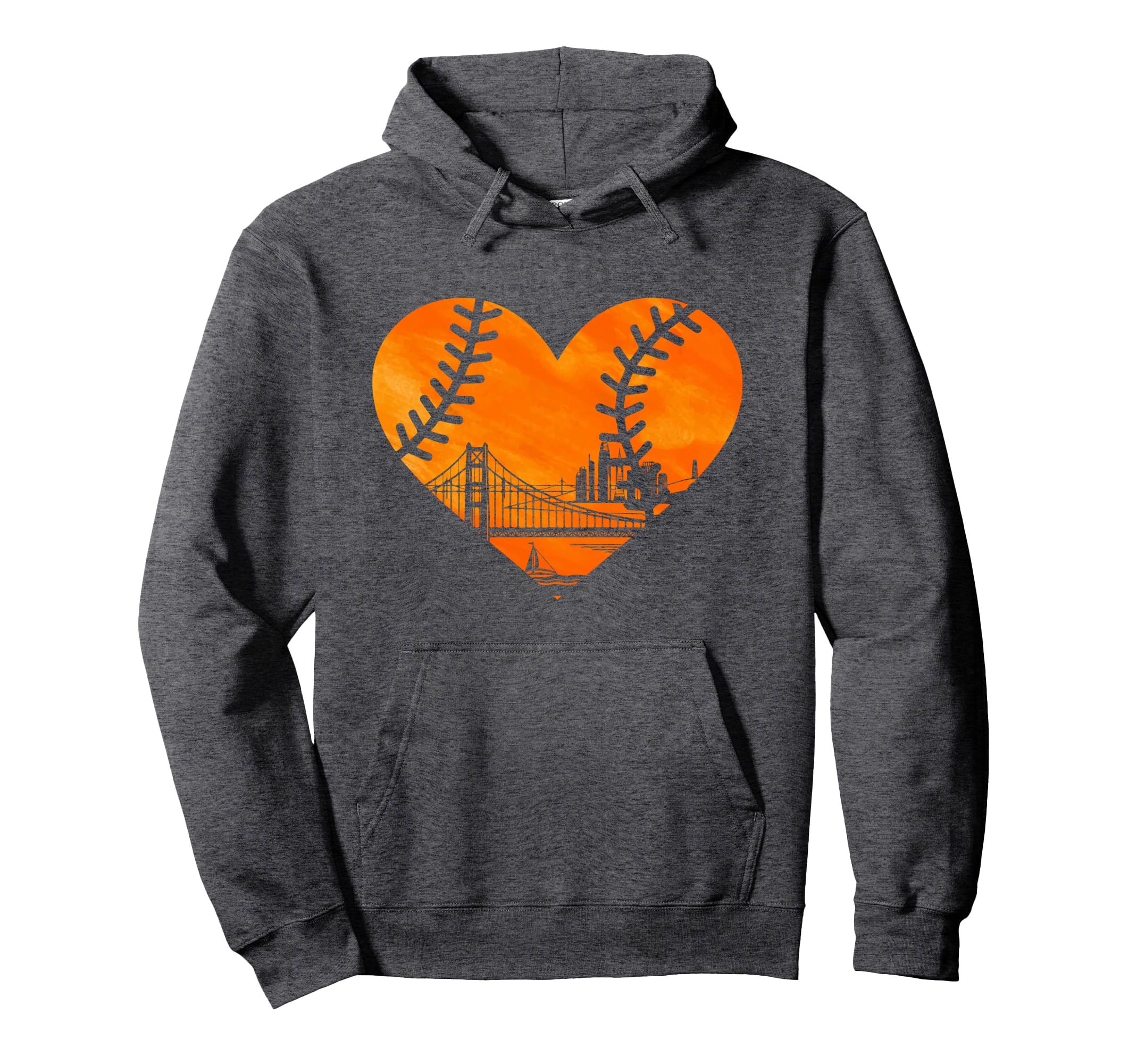 Us State San Francisco Baseball Heart Hoodie - Novelty Apparel for Adults - T-Shirt, Sweatshirt, Hoodie