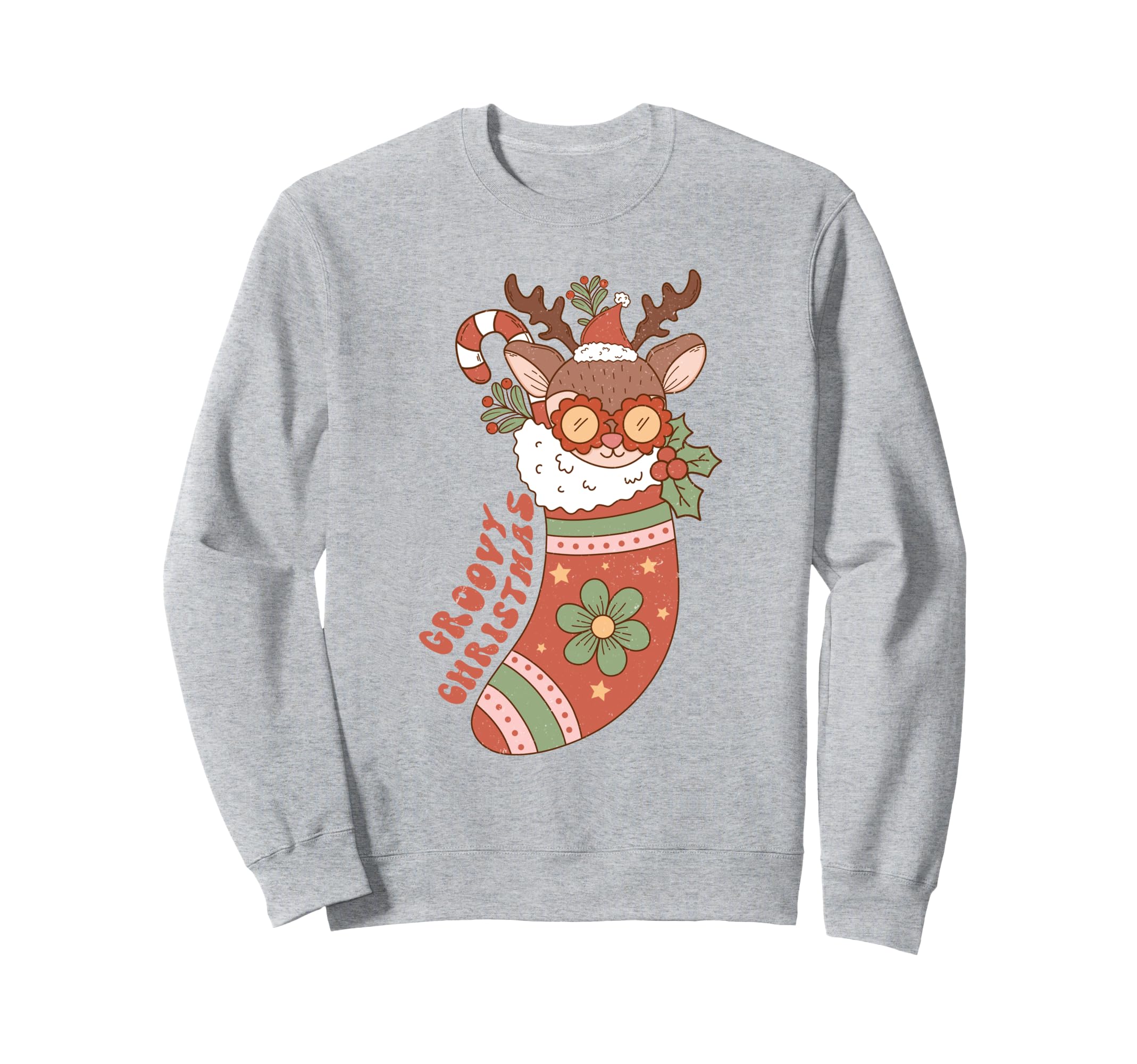 Groovy Reindeer Stocking Boho Sweatshirt - Novelty Apparel for Adults - T-Shirt, Sweatshirt, Hoodie