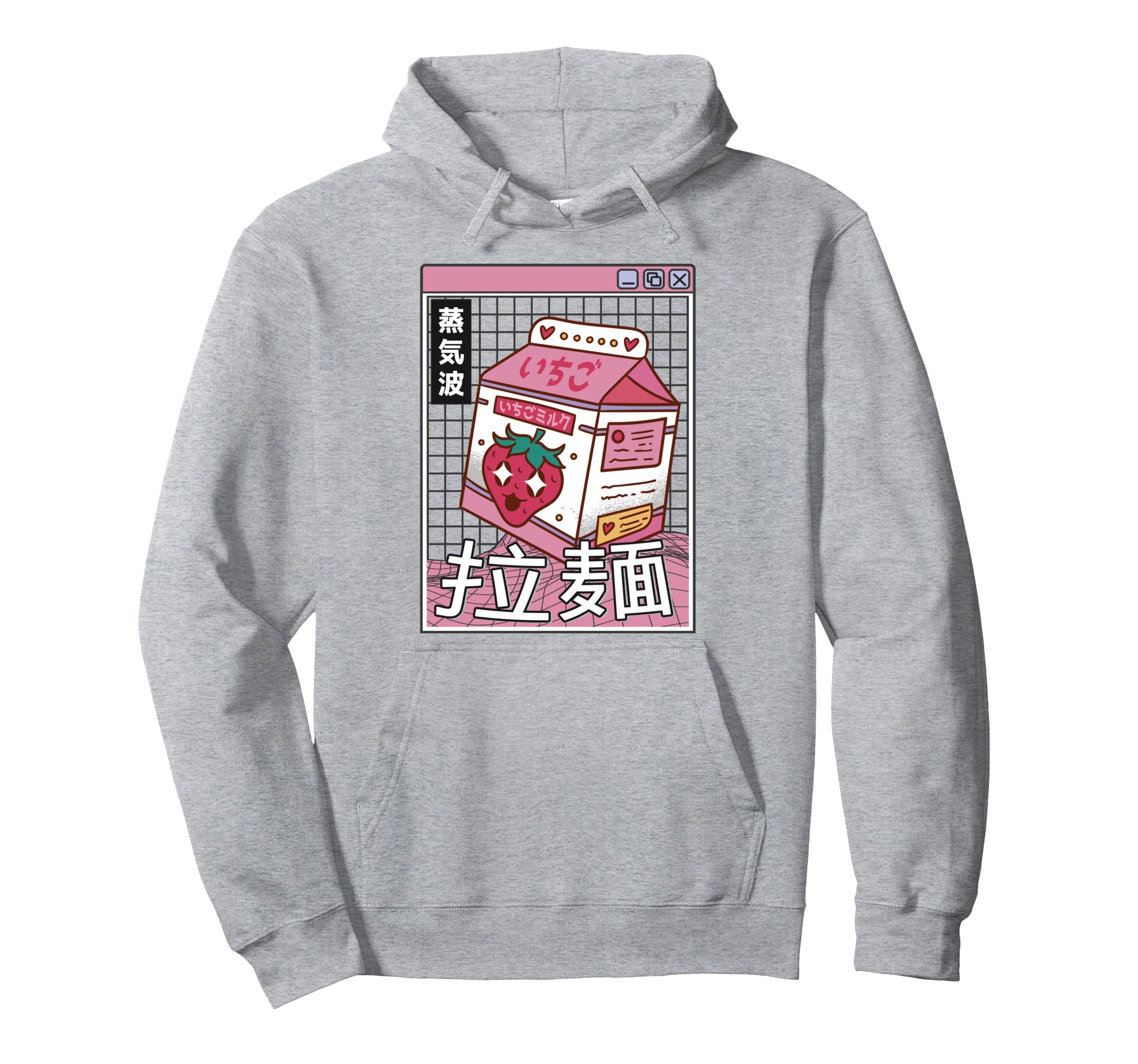 Strawberry Milk Carton Kawaii Grid Hoodie - Minimalist Print Men Women - T-Shirt, Sweatshirt, Hoodie