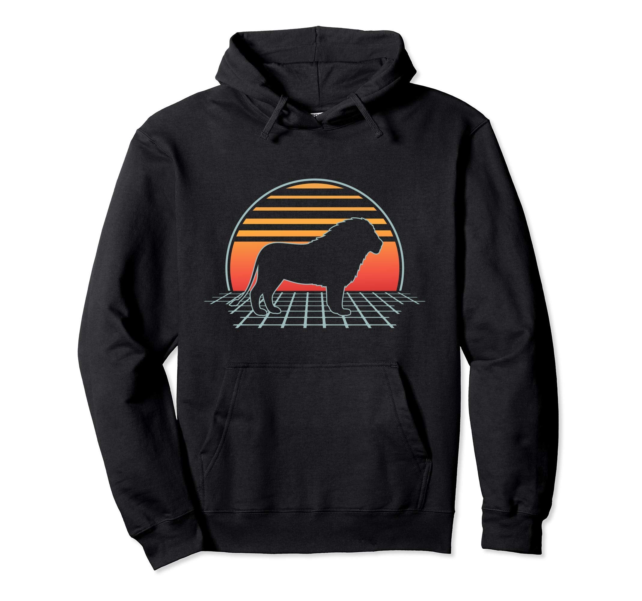 Lion 80S Wild Life Animal Vaporwave Hoodie - Aesthetic Graphic Unisex - T-Shirt, Sweatshirt, Hoodie