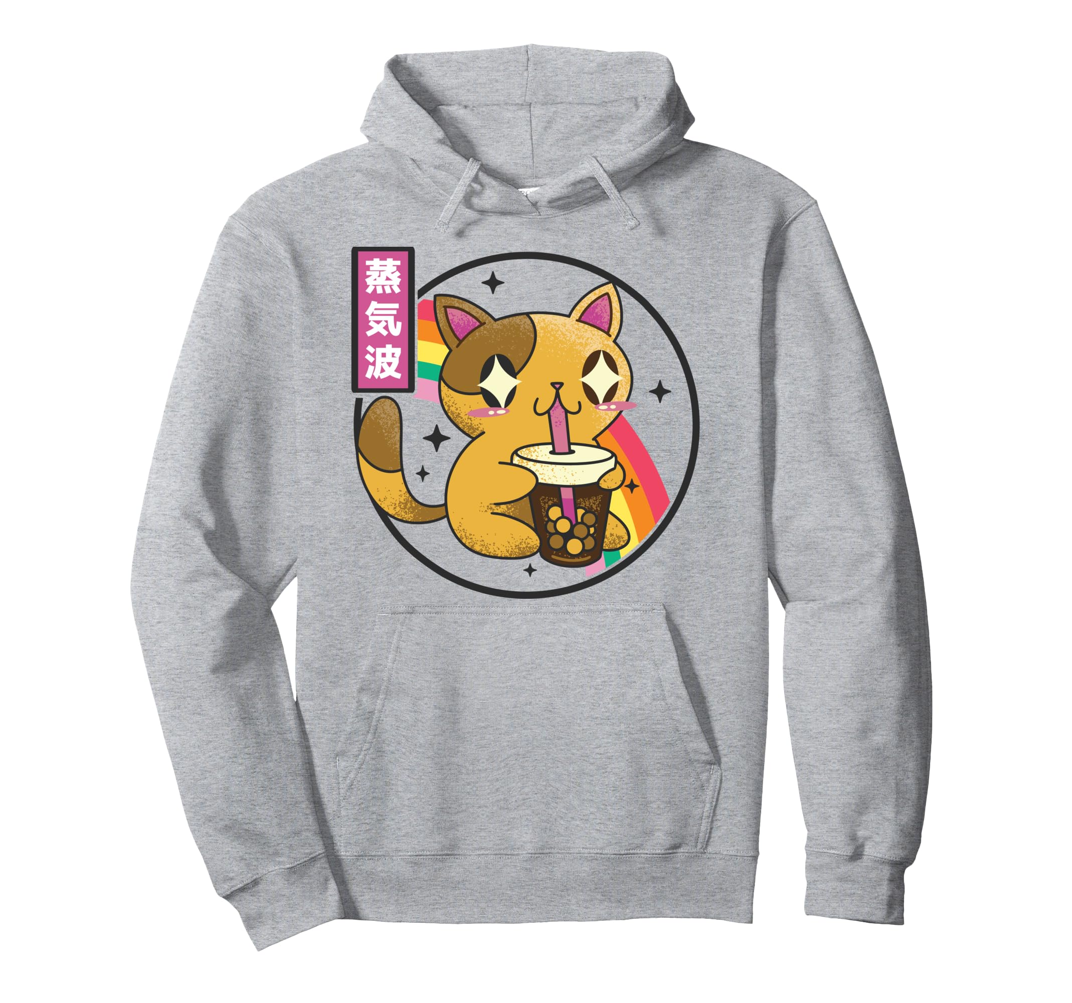Cat Drinking Bubble Tea Boba Japan 80S Hoodie - Graphic Print Men Women - T-Shirt, Sweatshirt, Hoodie