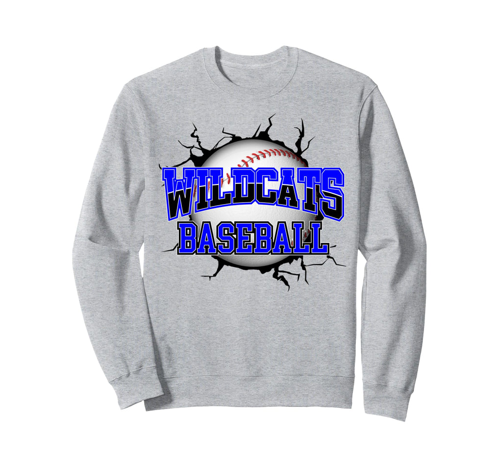Wildcats Baseball Break Blue Sweatshirt - Unique Graphic for Adults - T-Shirt, Sweatshirt, Hoodie