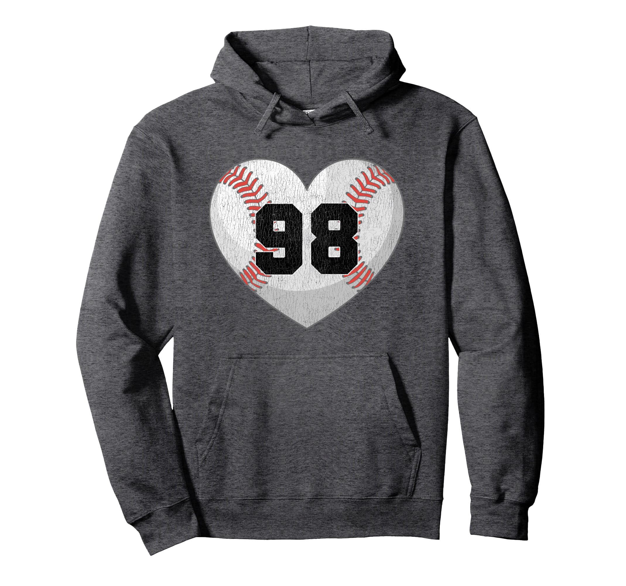 Baseball Number 98 Distressed Hoodie - Casual Everyday Wear for Adults - T-Shirt, Sweatshirt, Hoodie