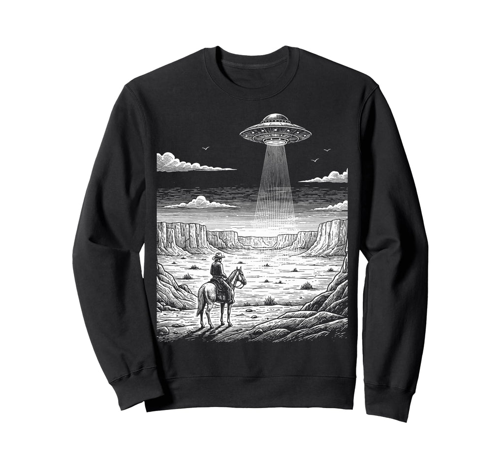 Cowboy Ufo Encounter Western Desert Sweatshirt - Unique Graphic Unisex - T-Shirt, Sweatshirt, Hoodie