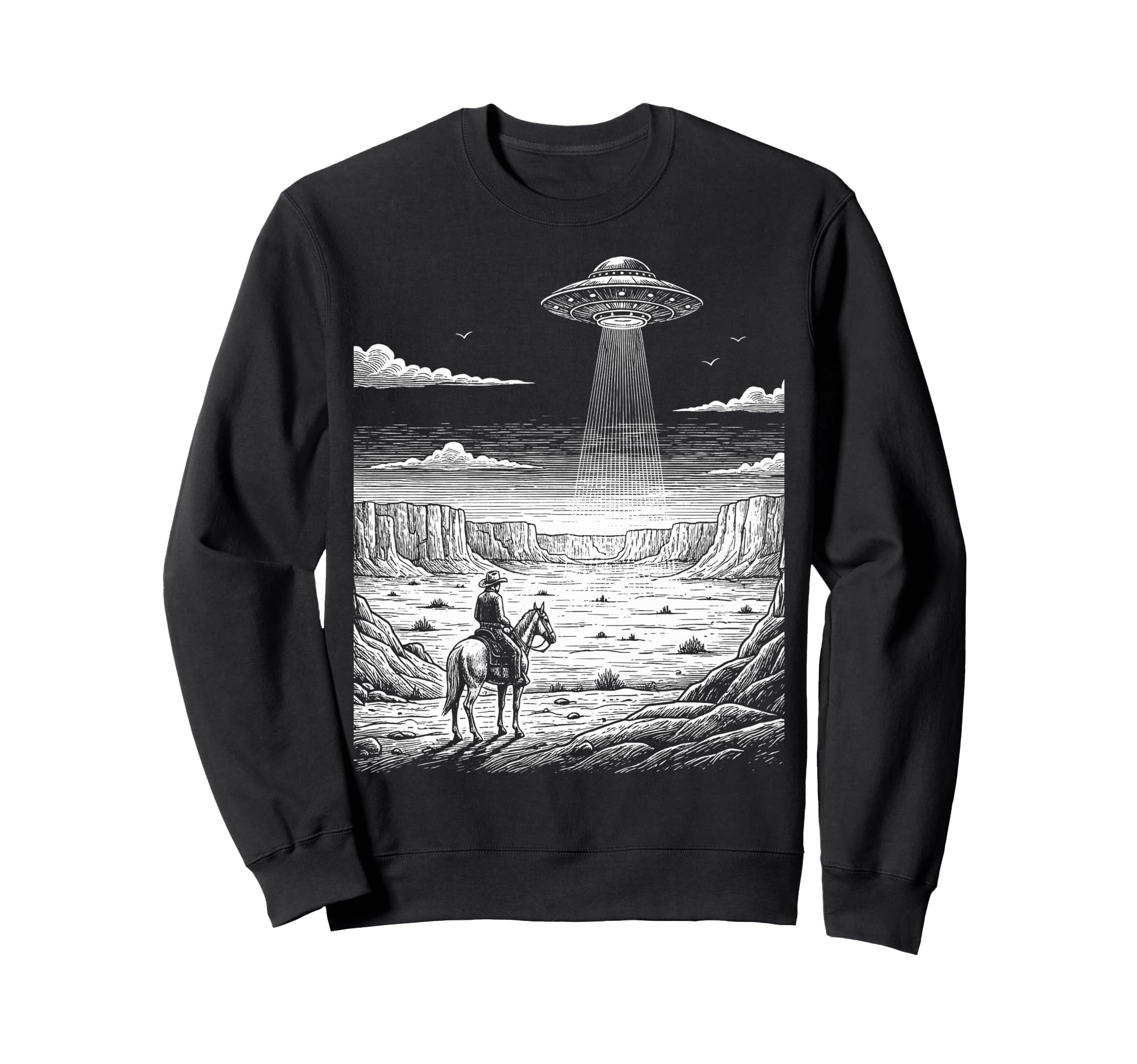 Cowboy Ufo Encounter Western Desert Sweatshirt - Unique Graphic Unisex - T-Shirt, Sweatshirt, Hoodie