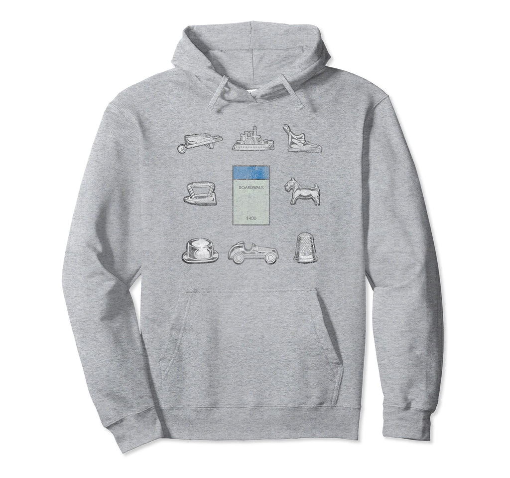 Monopoly Game Pieces Boardwalk Distressed Hoodie - Custom Art Print Unisex - T-Shirt, Sweatshirt, Hoodie