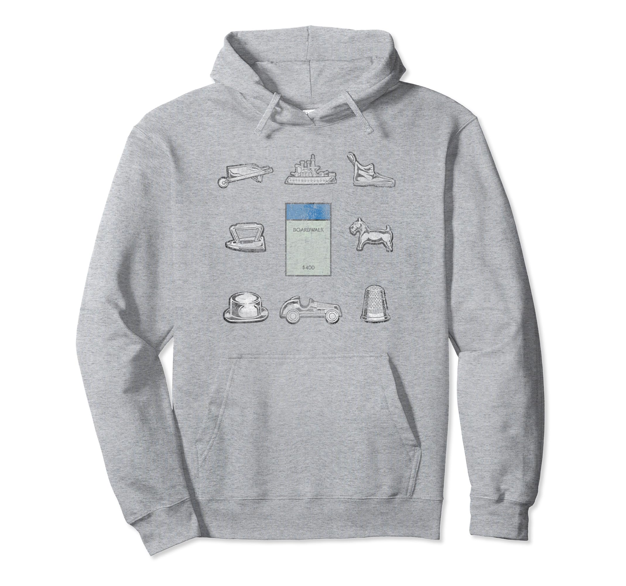 Monopoly Game Pieces Boardwalk Distressed Hoodie - Custom Art Print Unisex - T-Shirt, Sweatshirt, Hoodie