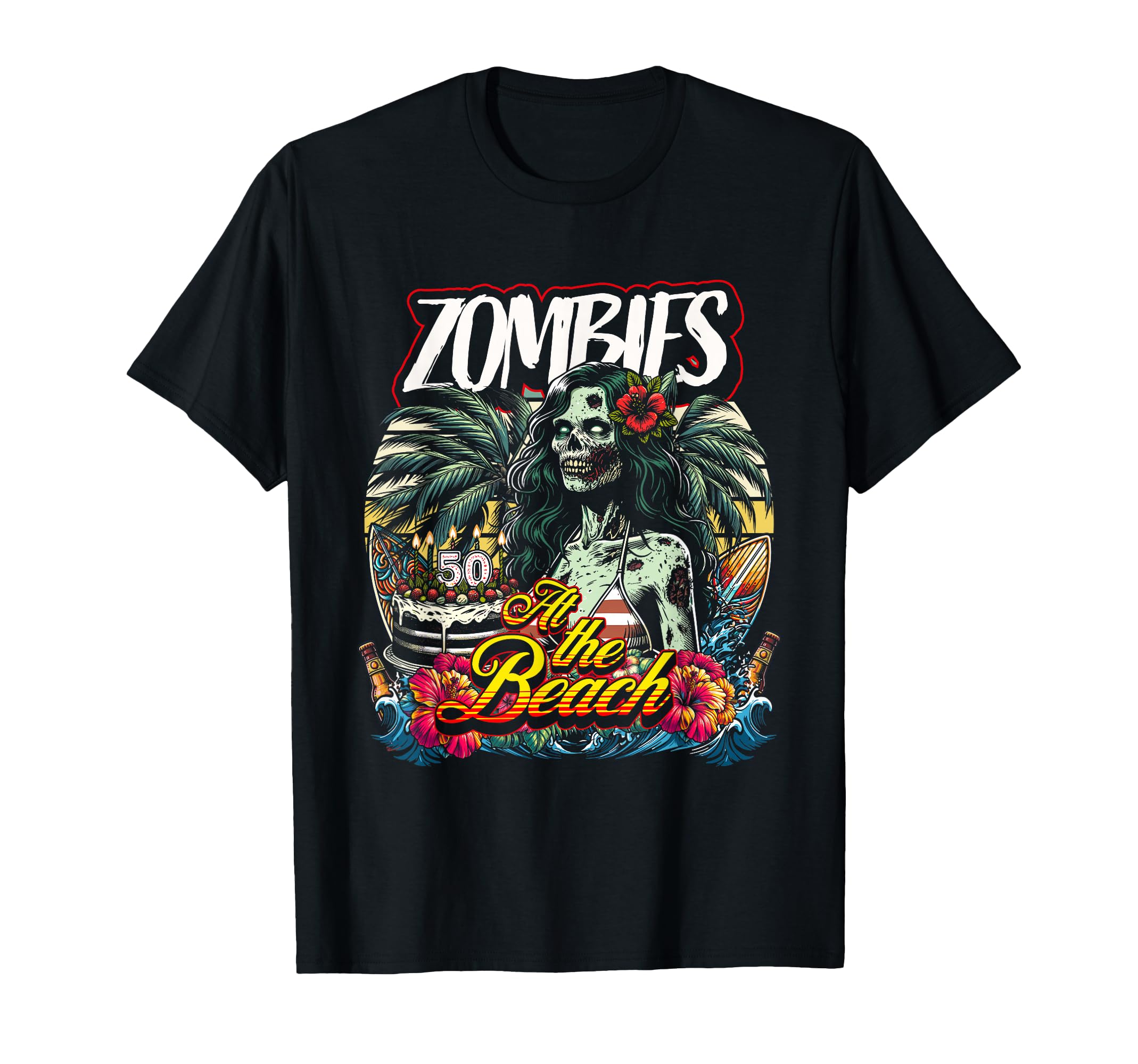 50Th Birthday Zombie Tropical Sunset T-Shirt - Aesthetic Graphic Unisex - T-Shirt, Sweatshirt, Hoodie