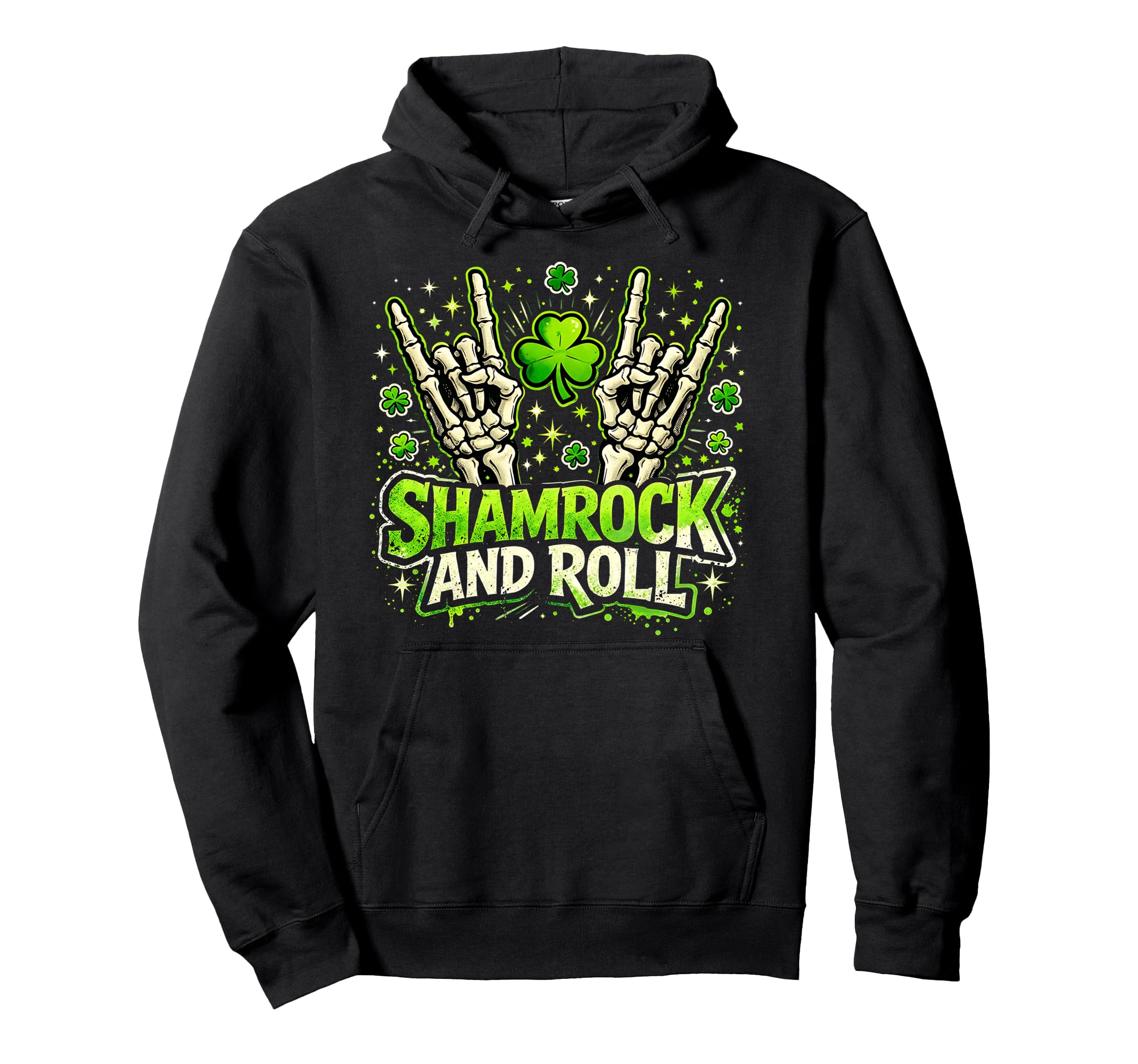 Shamrock And Roll St Patrick Day Rock Hoodie - Unique Graphic Men Women - T-Shirt, Sweatshirt, Hoodie