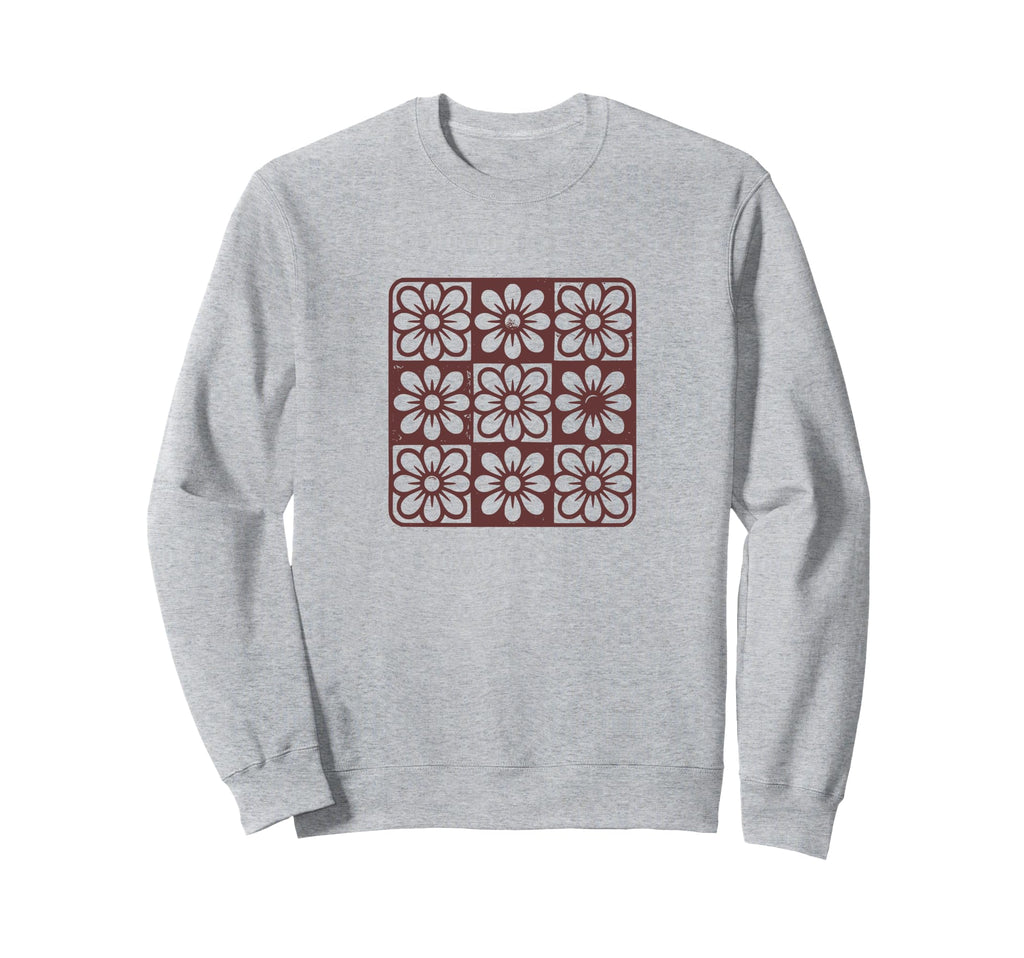 Floral Grid Boho Distressed Flower Sweatshirt - Unique Graphic Men Women - T-Shirt, Sweatshirt, Hoodie