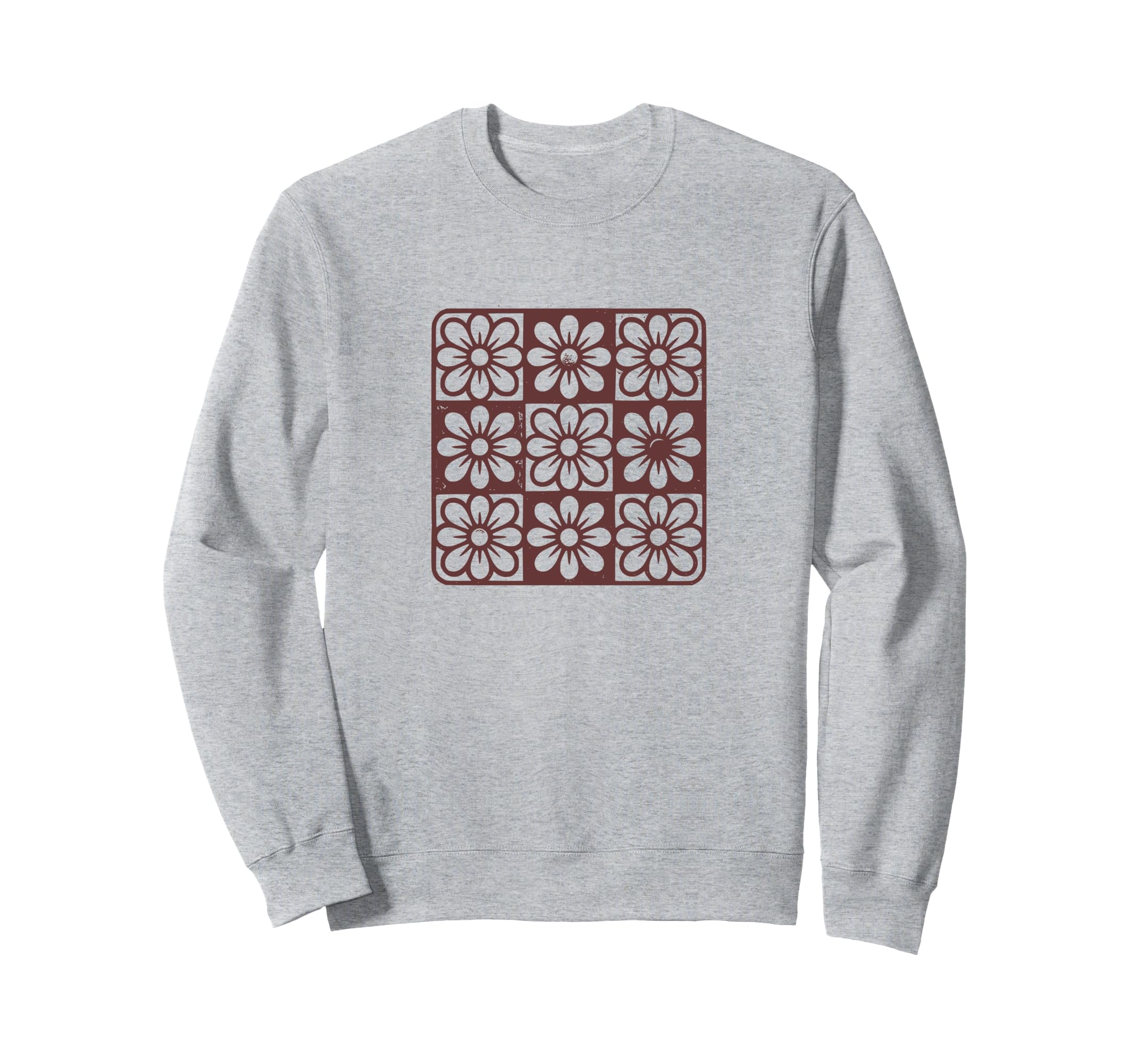 Floral Grid Boho Distressed Flower Sweatshirt - Unique Graphic Men Women - T-Shirt, Sweatshirt, Hoodie