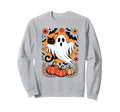Boho Halloween Cat Ghost Groovy Sweatshirt - Streetwear Style for Adults - T-Shirt, Sweatshirt, Hoodie