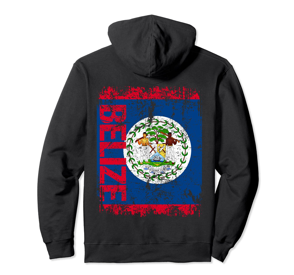 Belize Flag Distressed Belize Hoodie - Graphic Print Men Women - T-Shirt, Sweatshirt, Hoodie