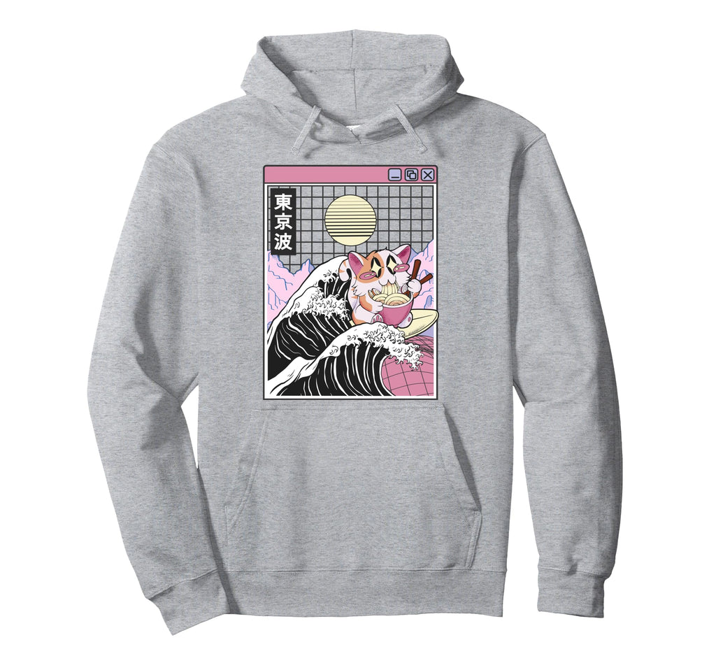 Happy Cat Eating Ramen Surfing Kanagawa Hoodie - Graphic Print Men Women - T-Shirt, Sweatshirt, Hoodie