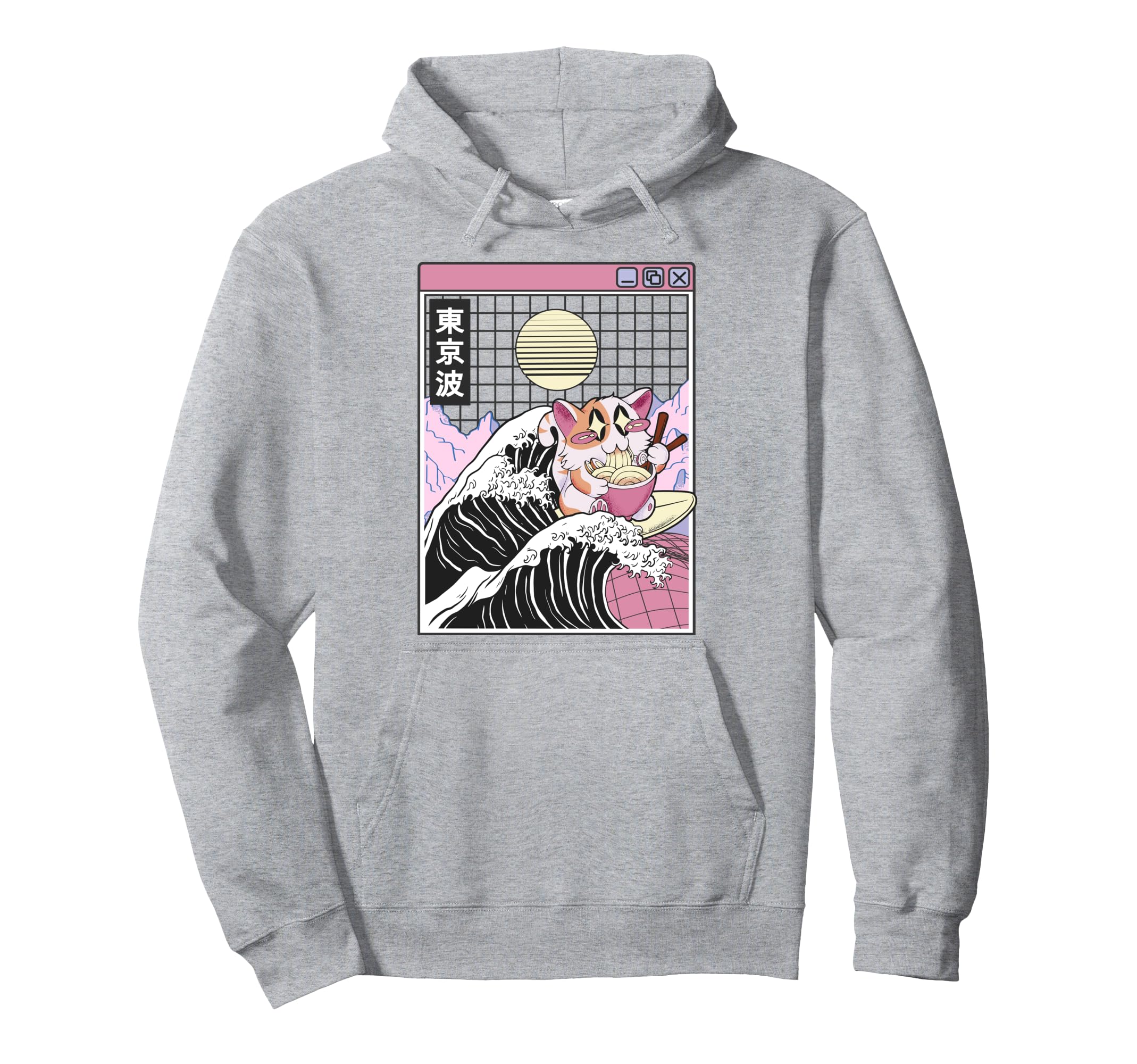 Happy Cat Eating Ramen Surfing Kanagawa Hoodie - Graphic Print Men Women - T-Shirt, Sweatshirt, Hoodie